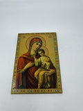 Vintage Virgin Mary & Child Jesus Icon Print Mother of God Theotokos Wood Plaque