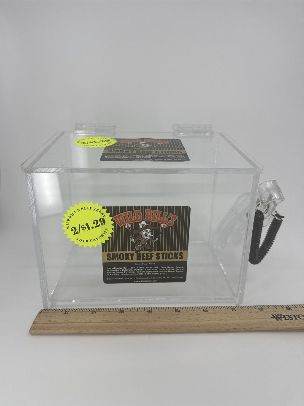 Wild Bills Beef Jerky Acrylic Display Bin with Tongs Clear Snack Candy Case
