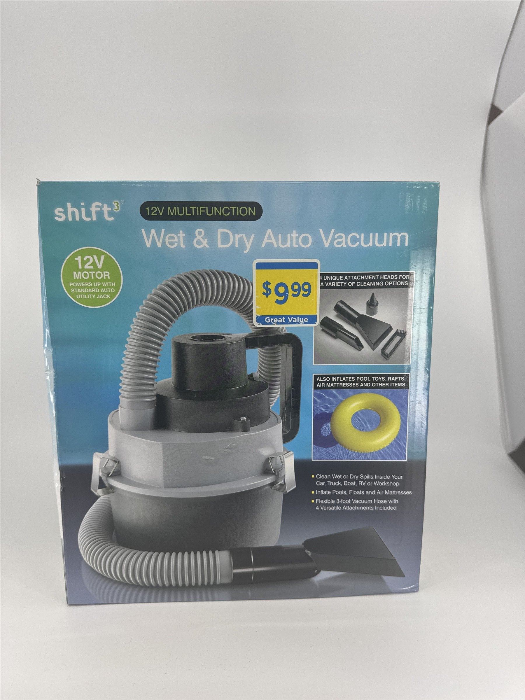 Shift3 12V Wet & Dry Car Vacuum & Inflator Portable Auto Detailer with 4 Tips