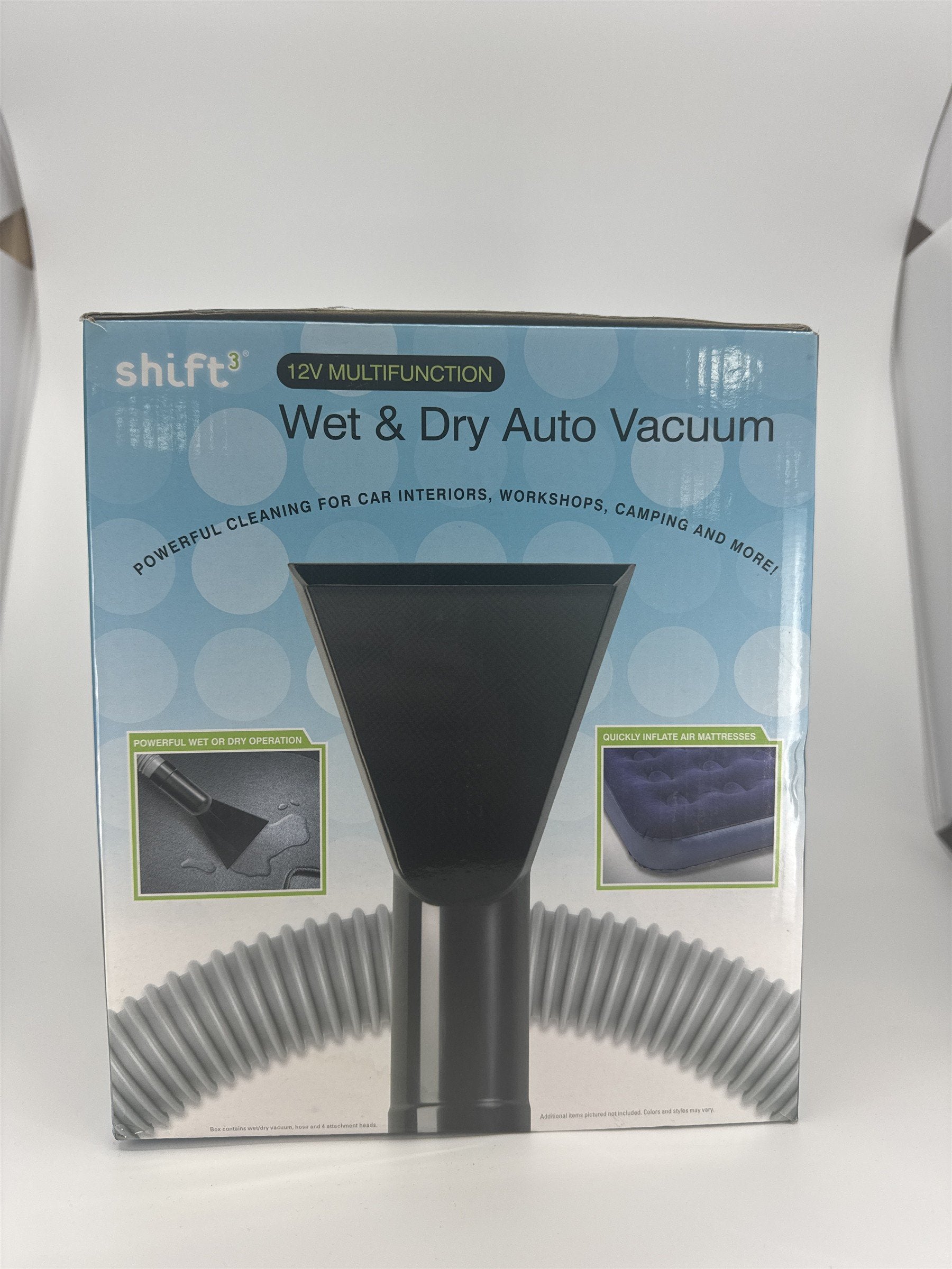 Shift3 12V Wet & Dry Car Vacuum & Inflator Portable Auto Detailer with 4 Tips