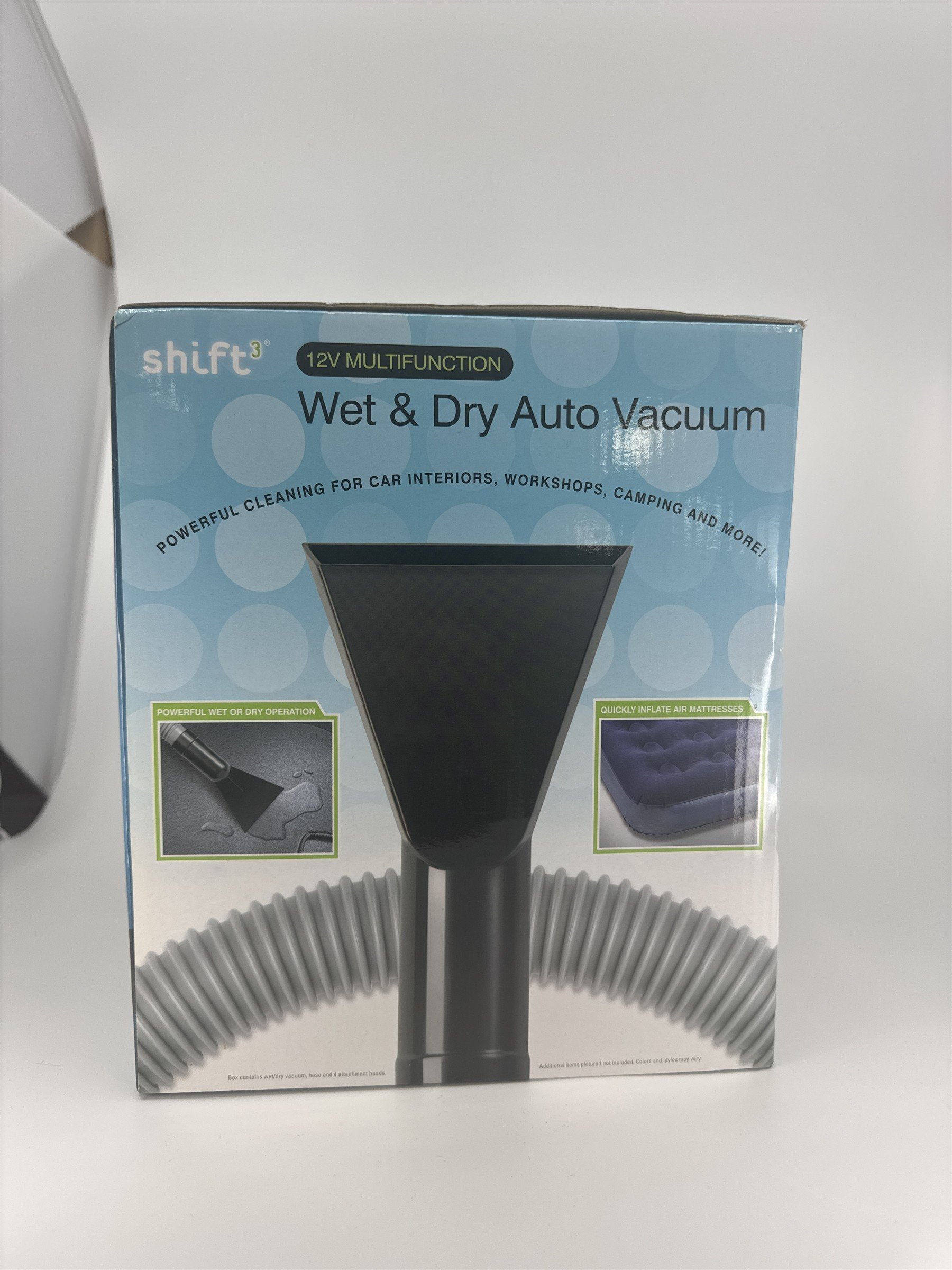 Shift3 12V Wet & Dry Car Vacuum & Inflator Portable Auto Detailer with 4 Tips