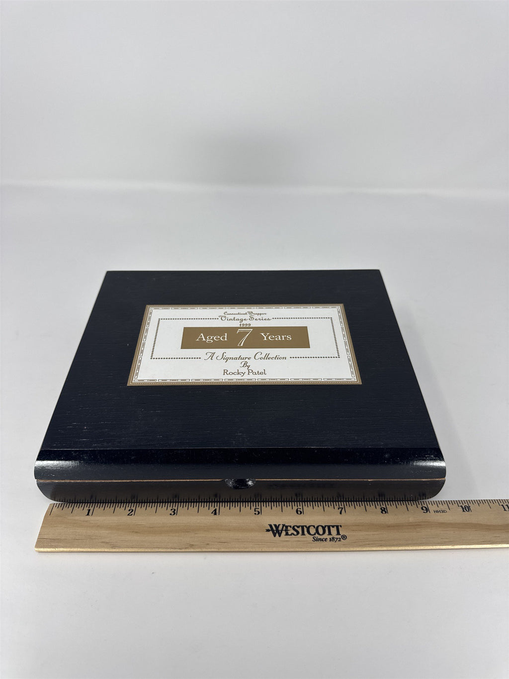 Rocky Patel Vintage Series 1999 Aged 7 Years Cigar Box Empty Black Wood Torpedo