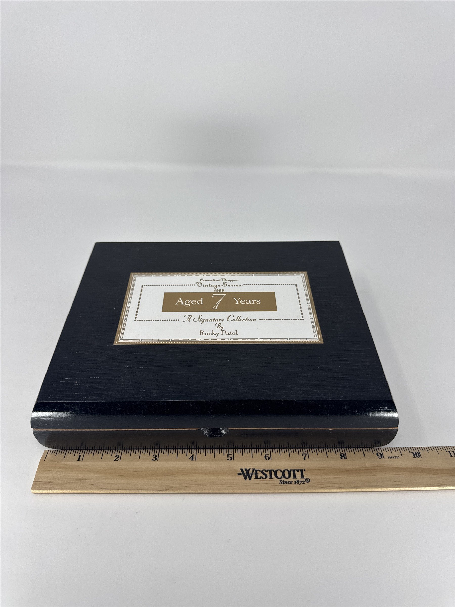Rocky Patel Vintage Series 1999 Aged 7 Years Cigar Box Empty Black Wood Torpedo
