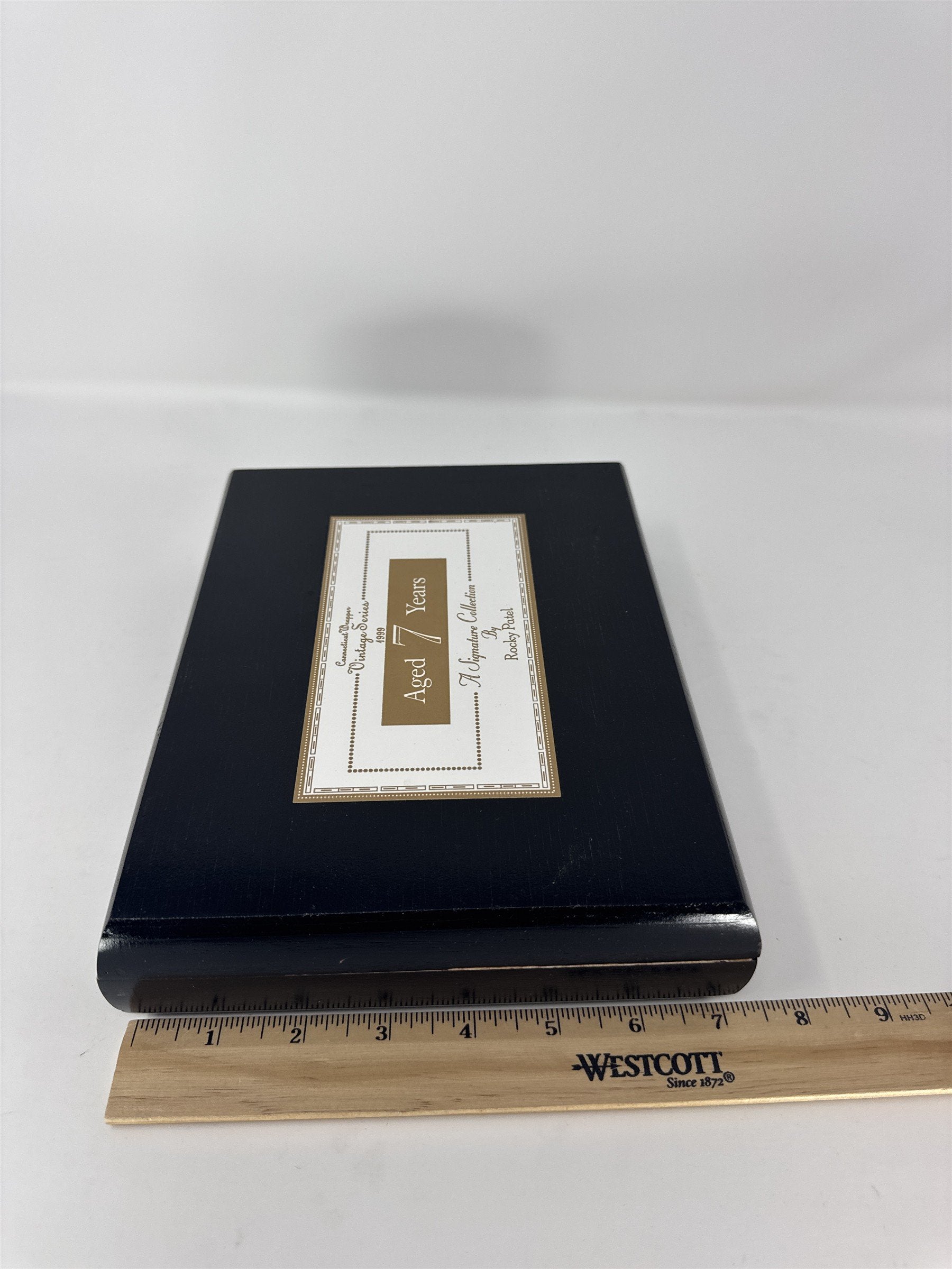 Rocky Patel Vintage Series 1999 Aged 7 Years Cigar Box Empty Black Wood Torpedo