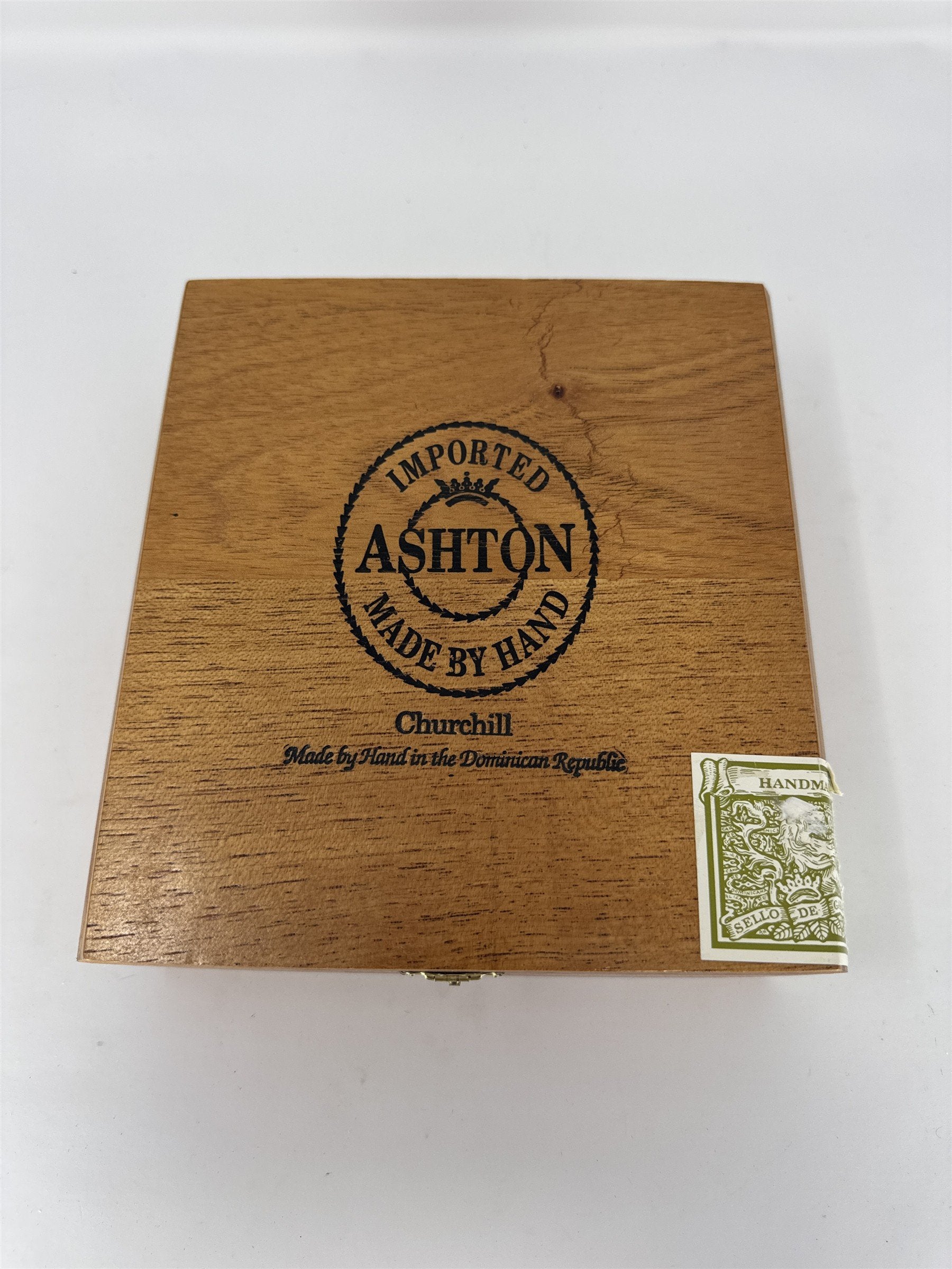 Ashton Churchill Empty Wooden Cigar Box Handmade Dominican Republic Storage Craf