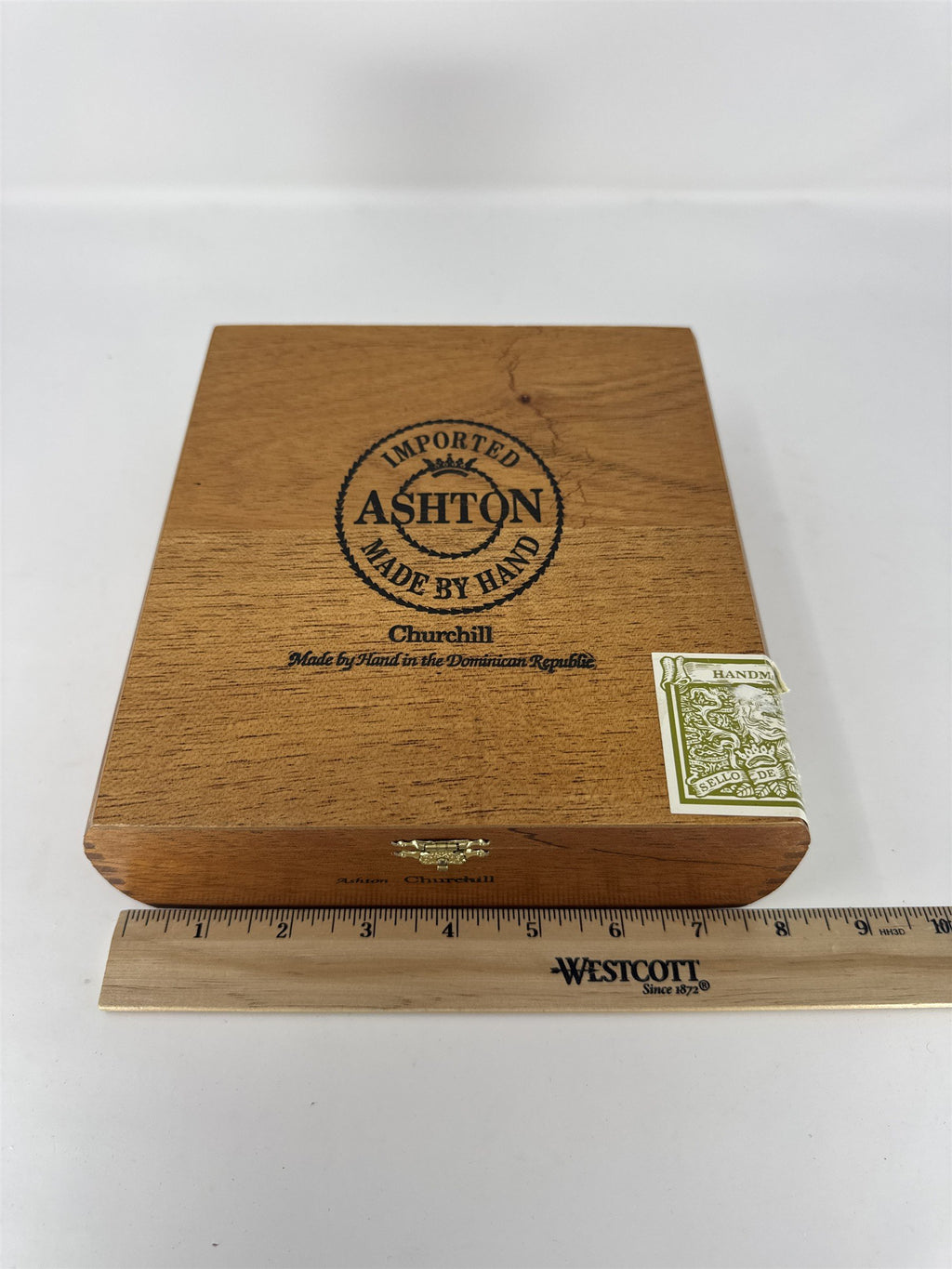 Ashton Churchill Empty Wooden Cigar Box Handmade Dominican Republic Storage Craf