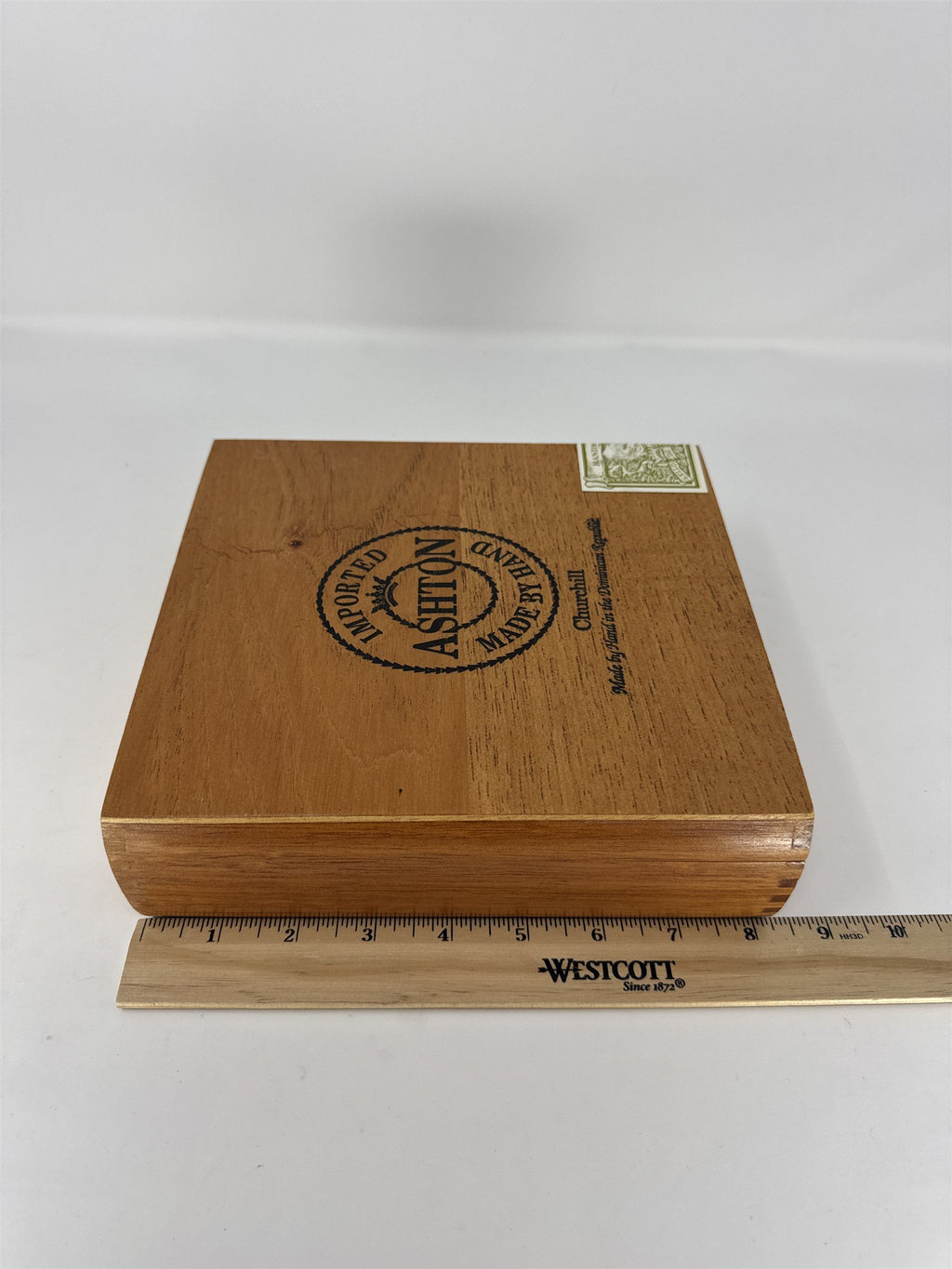 Ashton Churchill Empty Wooden Cigar Box Handmade Dominican Republic Storage Craf