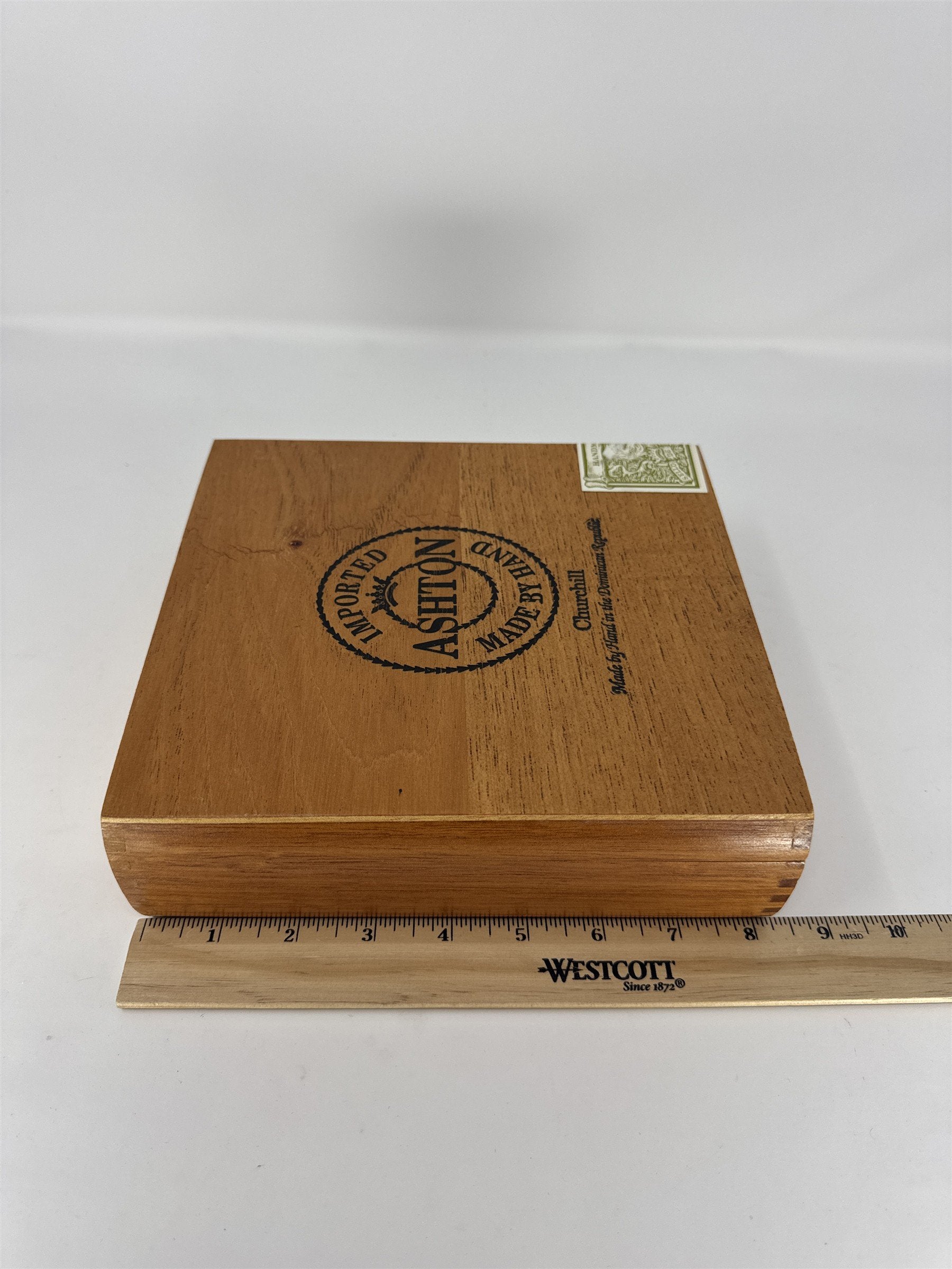 Ashton Churchill Empty Wooden Cigar Box Handmade Dominican Republic Storage Craf