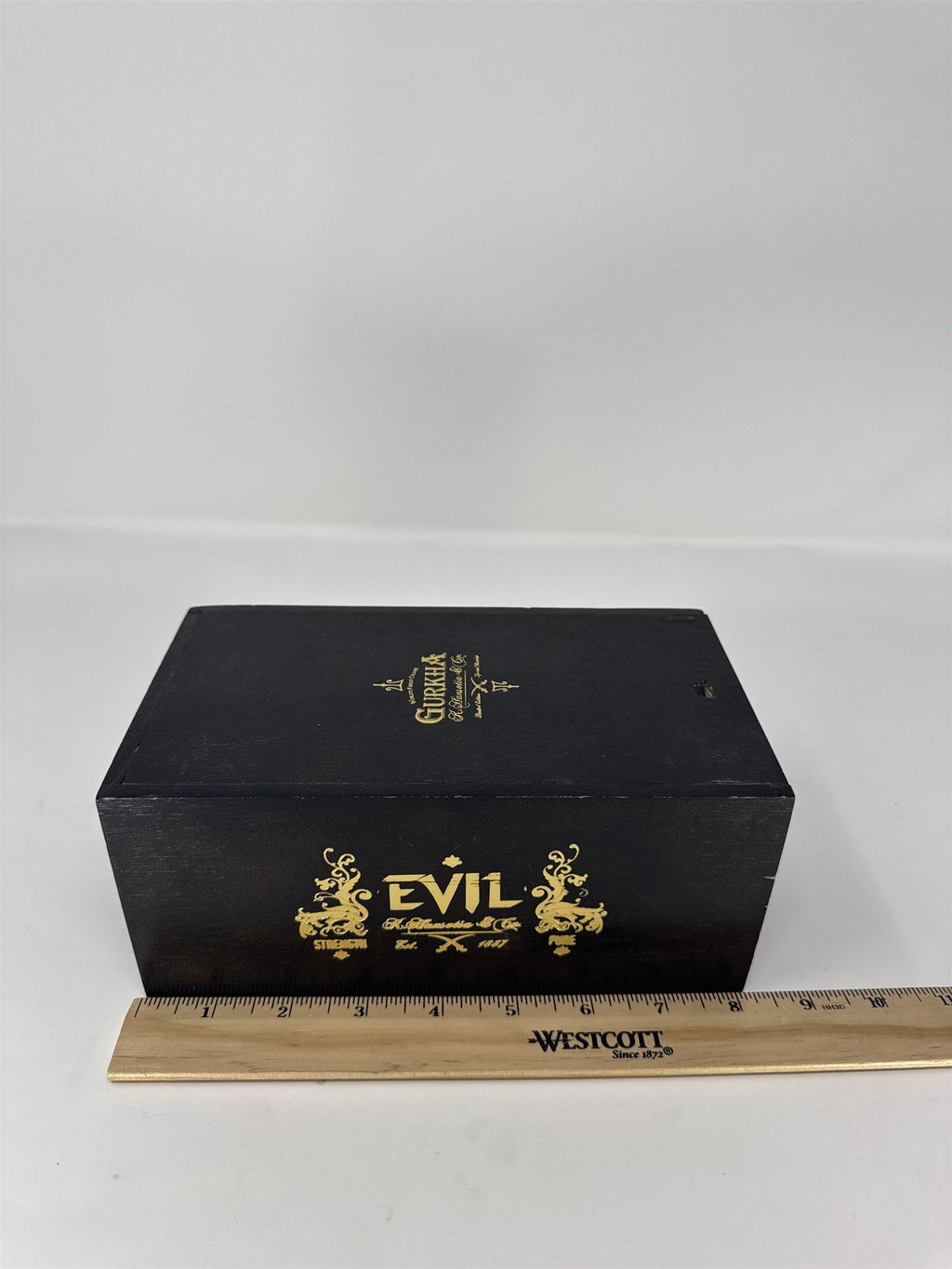 Gurkha Evil Churchill Empty Wooden Cigar Box Black Gold Stash Box Storage Craft