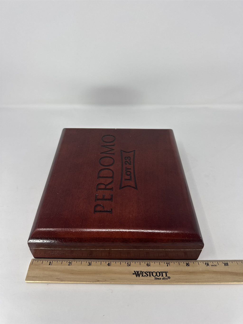 Perdomo Lot 23 Churchill Empty Wood Cigar Box Cherry Finish Storage Case Craft