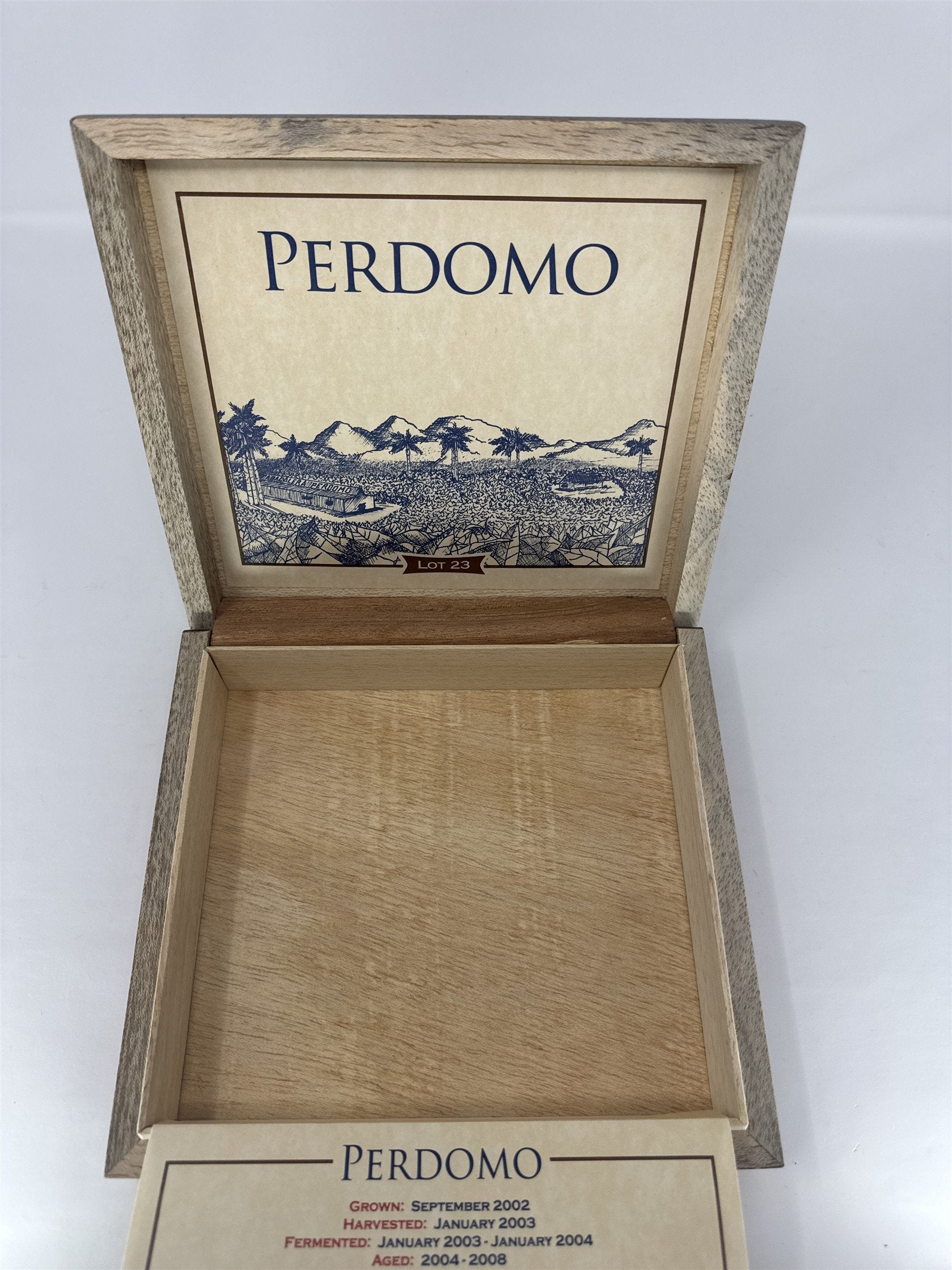 Perdomo Lot 23 Churchill Empty Wood Cigar Box Cherry Finish Storage Case Craft