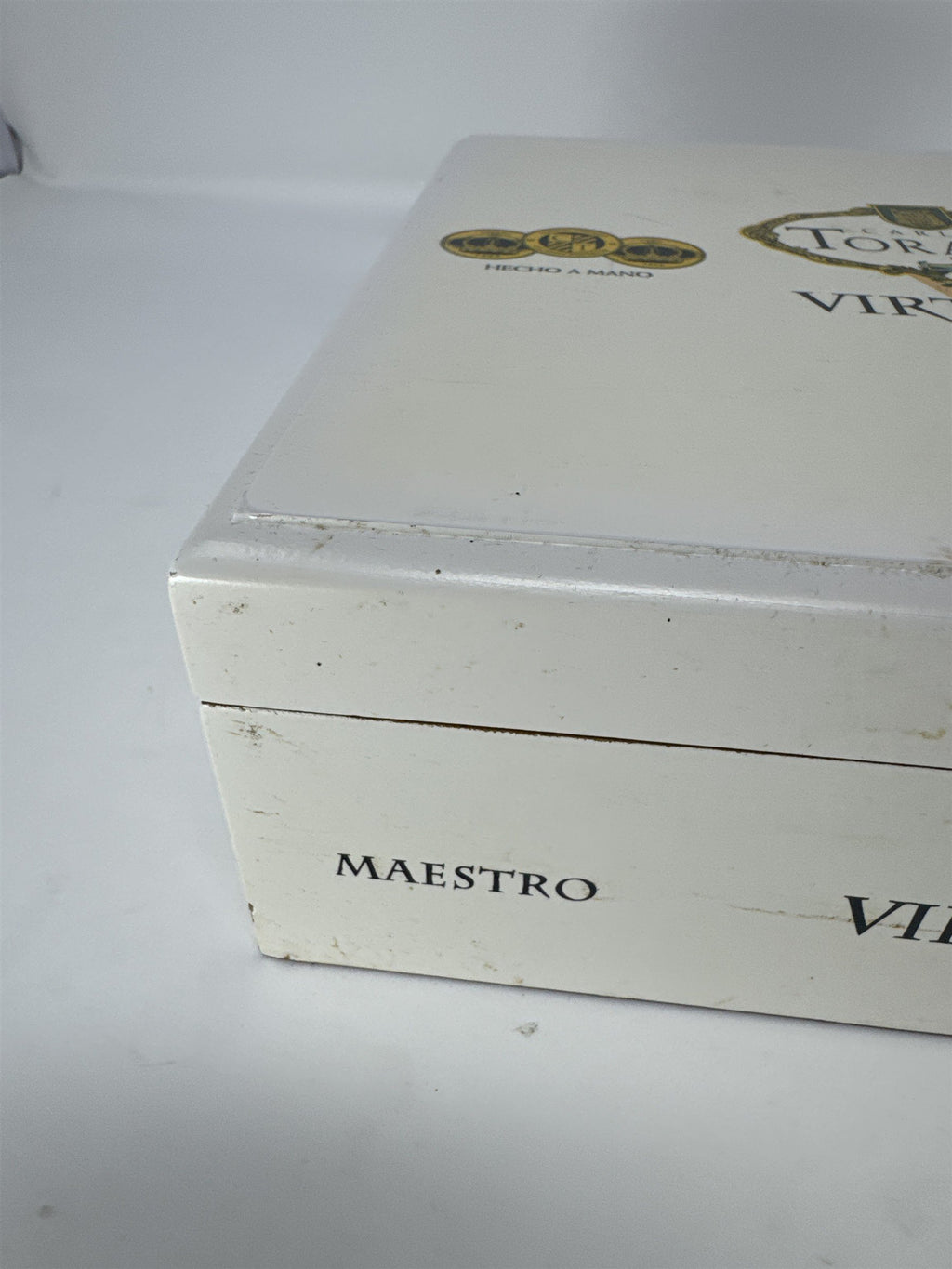Carlos Torano Virtuoso Maestro Empty Cigar Box White Wood Lacquer Storage Craft