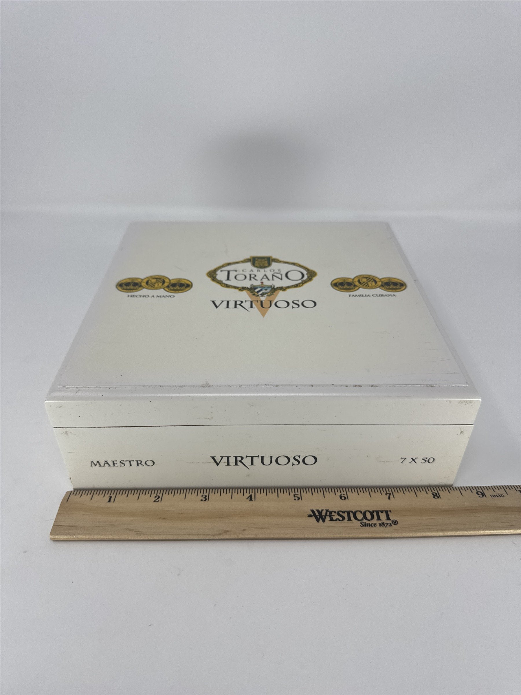 Carlos Torano Virtuoso Maestro Empty Cigar Box White Wood Lacquer Storage Craft