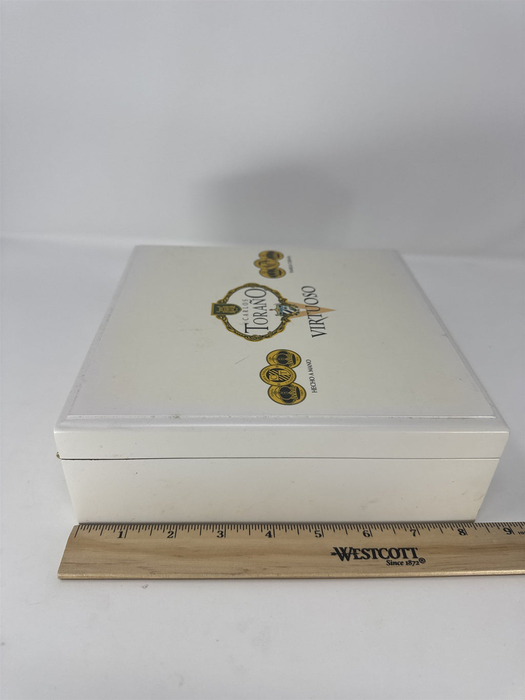 Carlos Torano Virtuoso Maestro Empty Cigar Box White Wood Lacquer Storage Craft