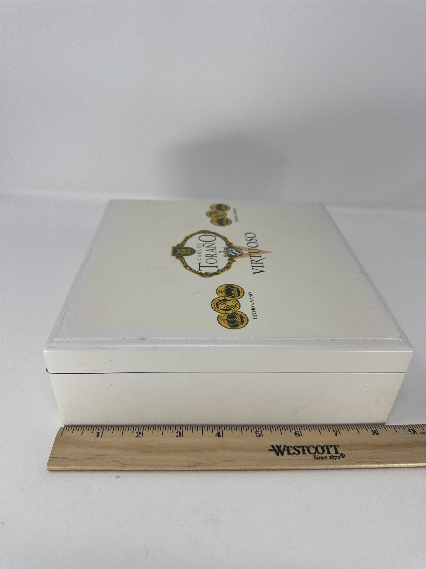 Carlos Torano Virtuoso Maestro Empty Cigar Box White Wood Lacquer Storage Craft