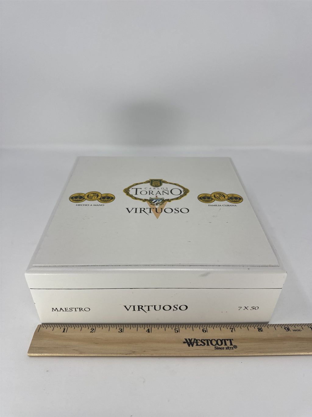 Carlos Torano Virtuoso Empty Wood Cigar Box Maestro White Hand Made Honduras
