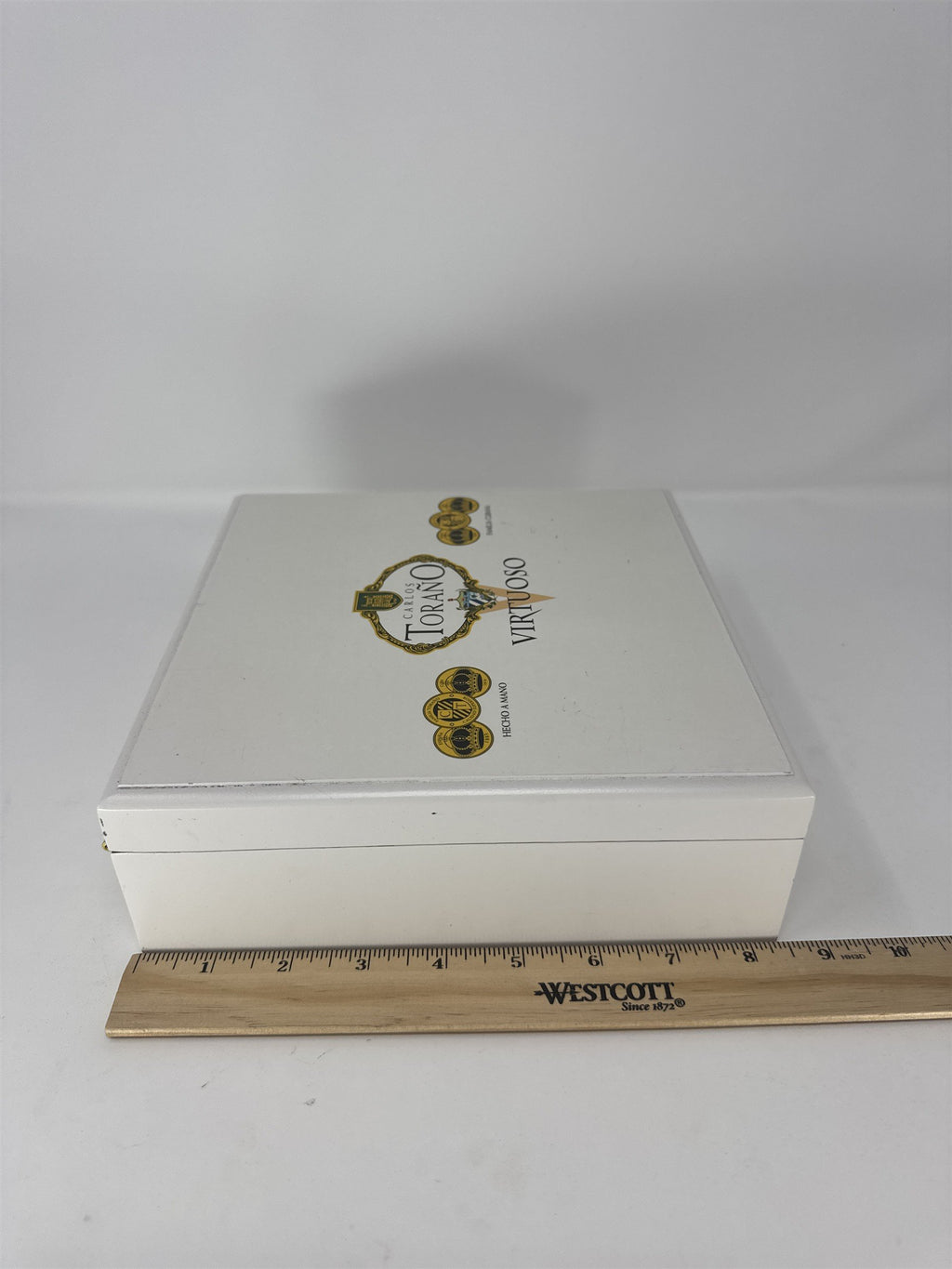 Carlos Torano Virtuoso Empty Wood Cigar Box Maestro White Hand Made Honduras