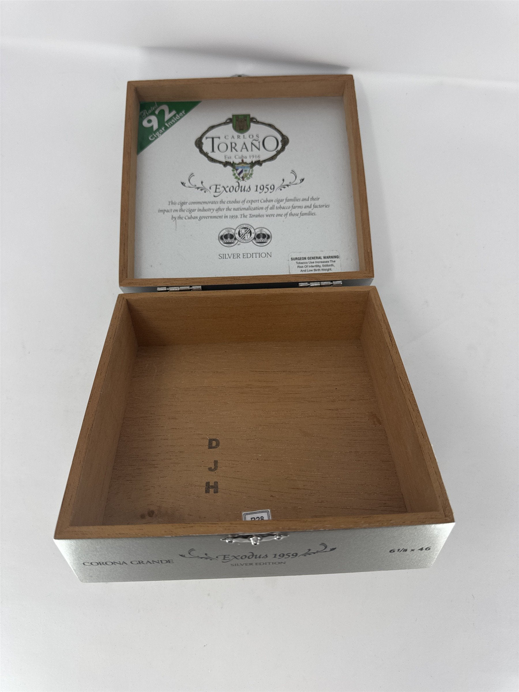 Carlos Torano Exodus 1959 Silver Edition Empty Cigar Box Wood Rated 92 Craft