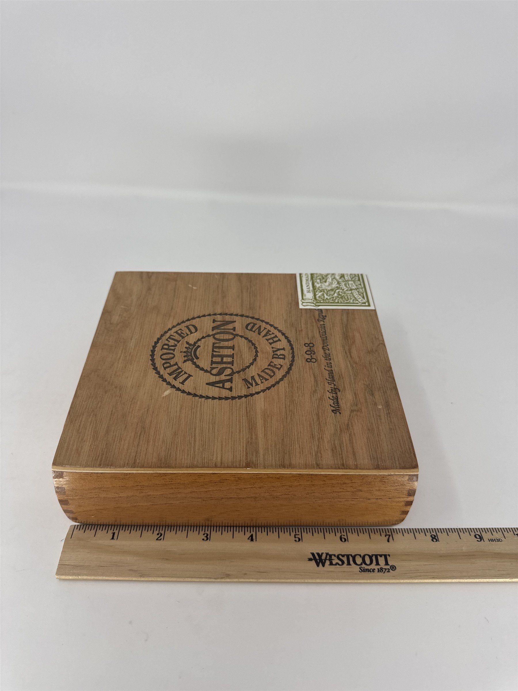 Ashton 8-9-8 Empty Wood Cigar Box Handmade Dominican Republic Storage Craft