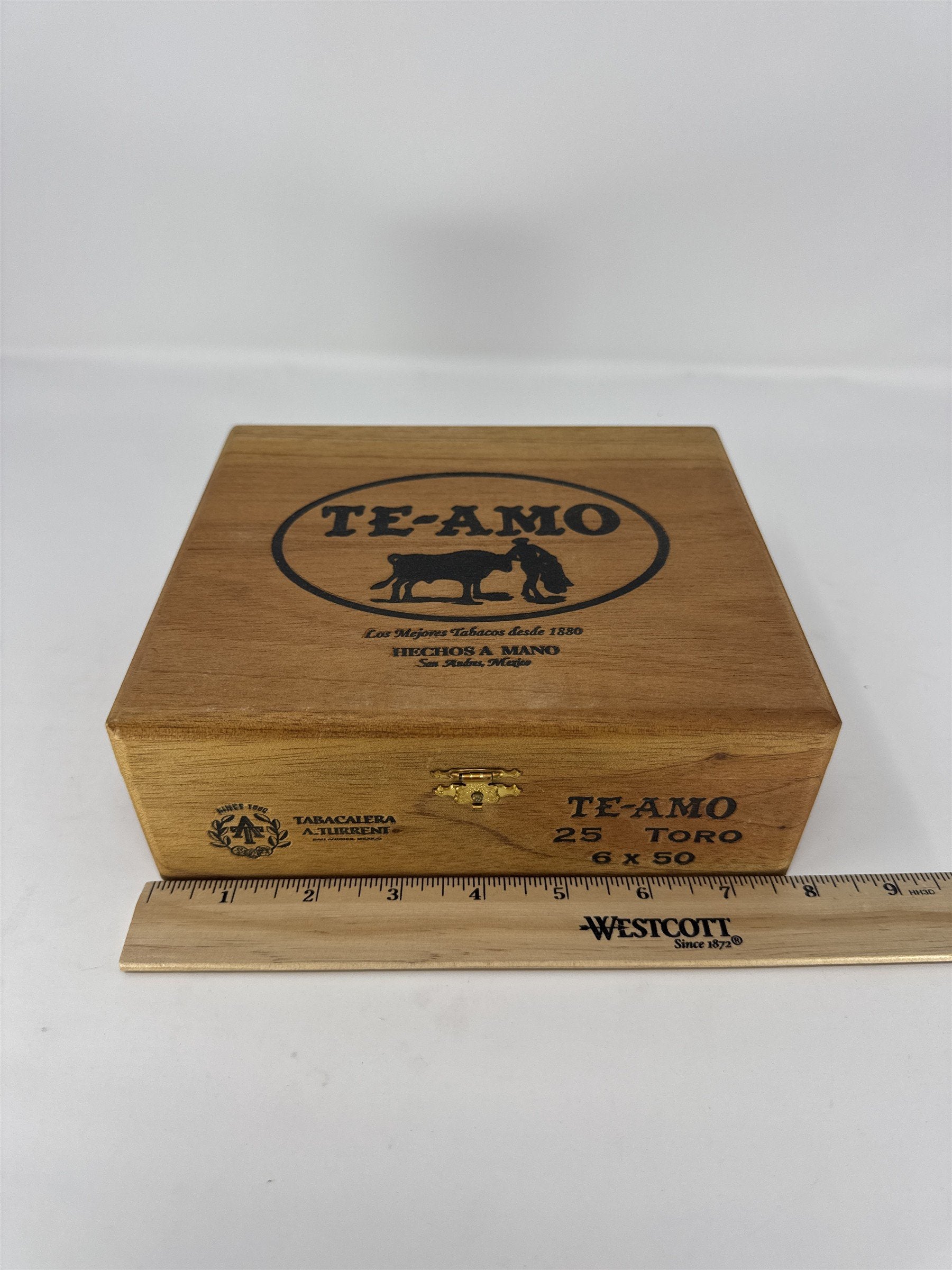 Te-Amo Toro Clasico Empty Wood Cigar Box Mexico Handmade Storage Decor Craft