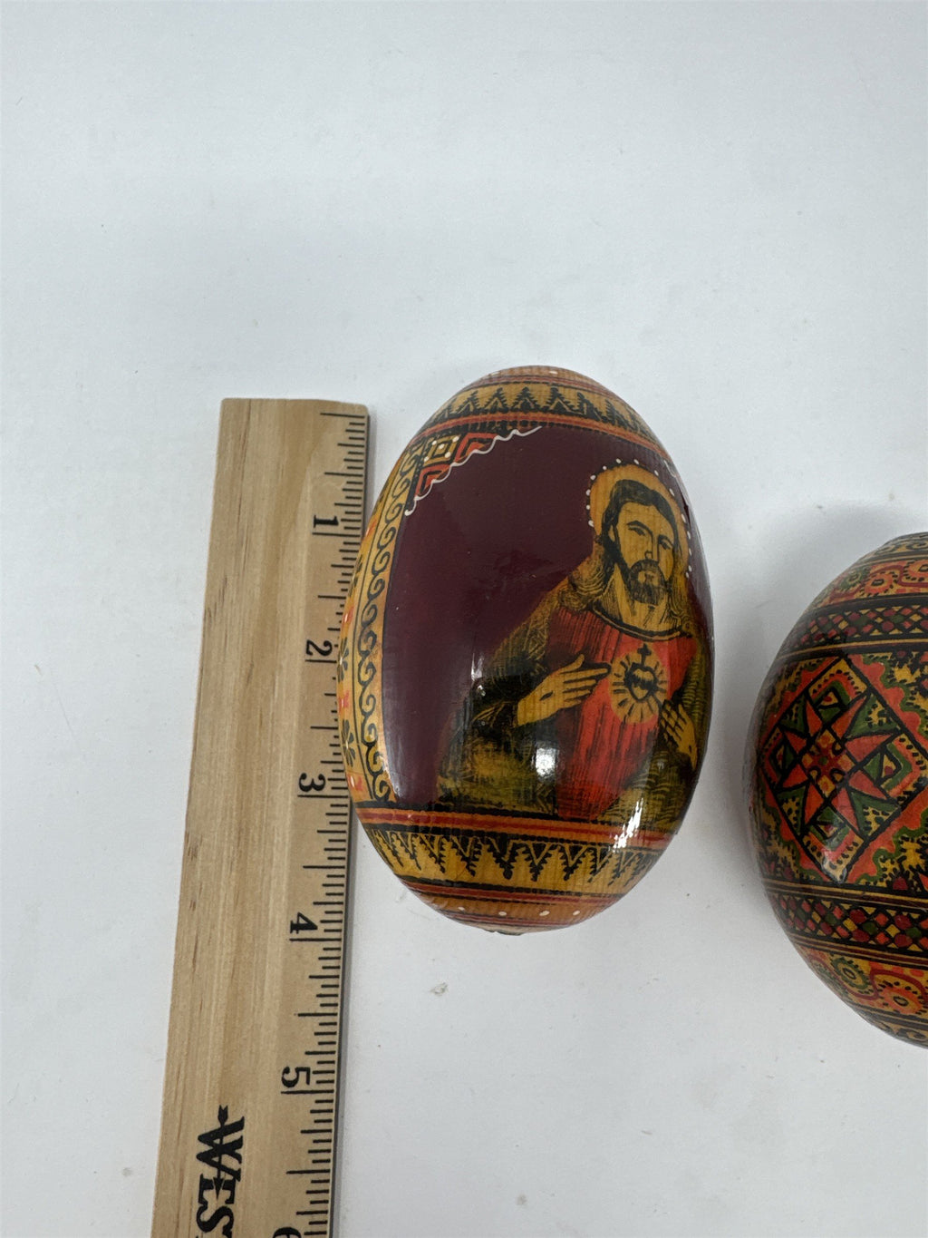 Set of 3 Russian Orthodox Wood Easter Eggs Hand Painted Jesus Mary Religious Ico