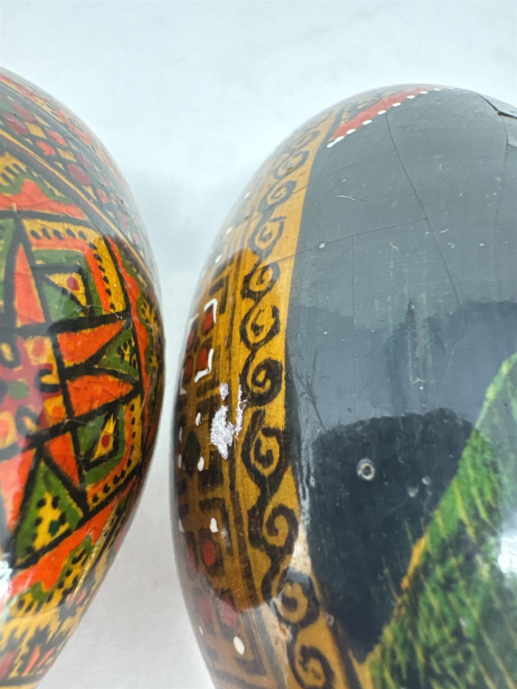 Set of 3 Russian Orthodox Wood Easter Eggs Hand Painted Jesus Mary Religious Ico