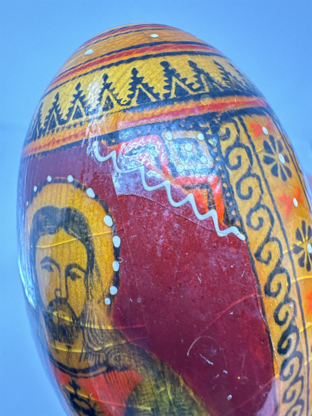 Set of 3 Russian Orthodox Wood Easter Eggs Hand Painted Jesus Mary Religious Ico