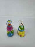 Vintage 1980s Set of 2 Hard Plastic Toys Easter Bunny and Duck on Wheels Hong Ko