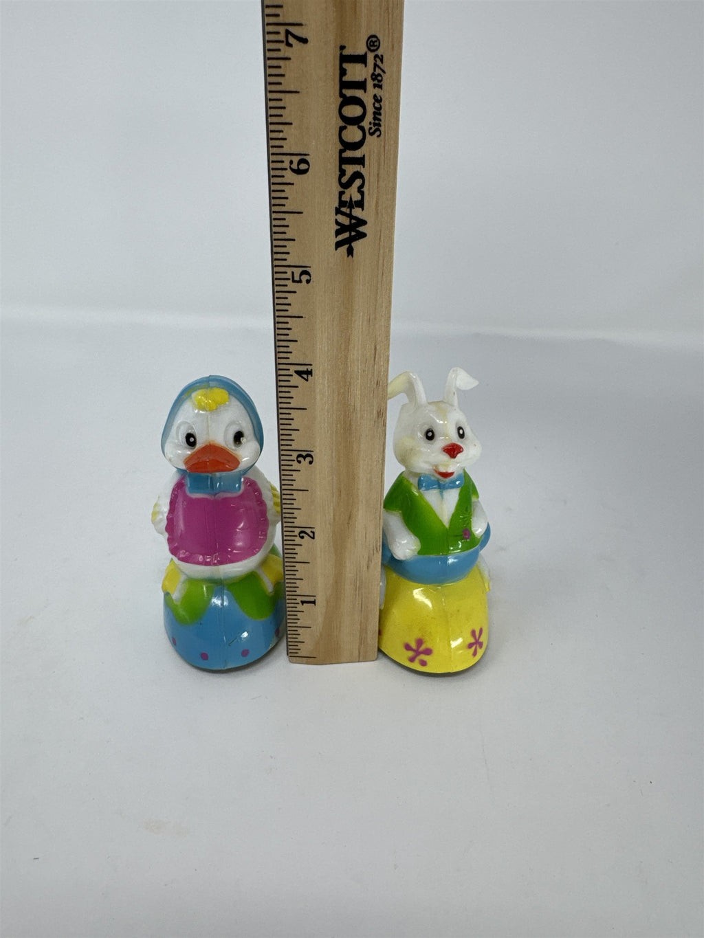 Vintage 1980s Set of 2 Hard Plastic Toys Easter Bunny and Duck on Wheels Hong Ko