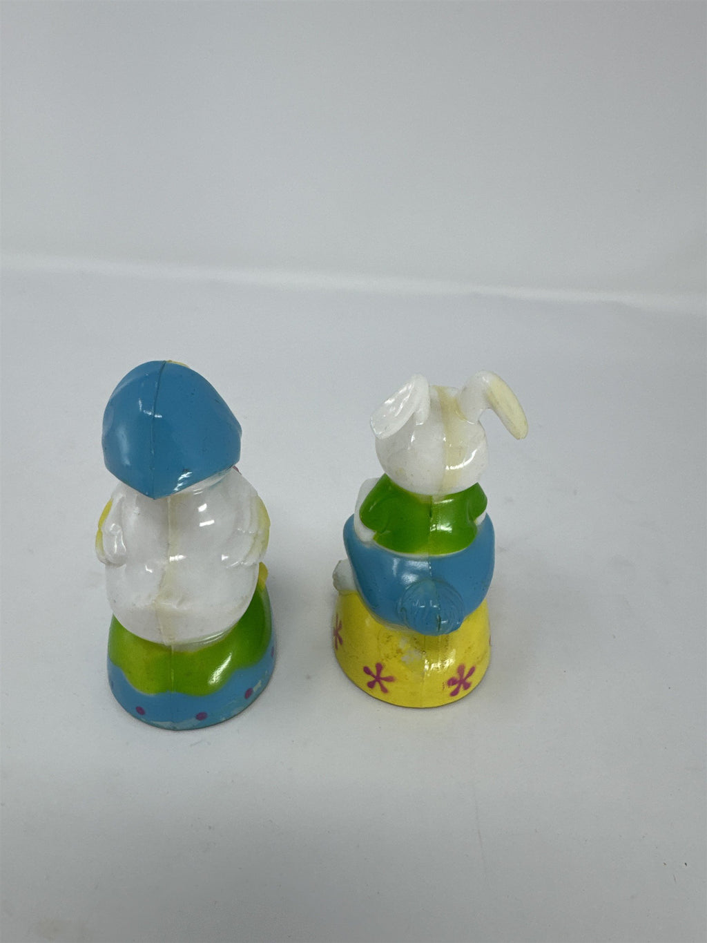 Vintage 1980s Set of 2 Hard Plastic Toys Easter Bunny and Duck on Wheels Hong Ko