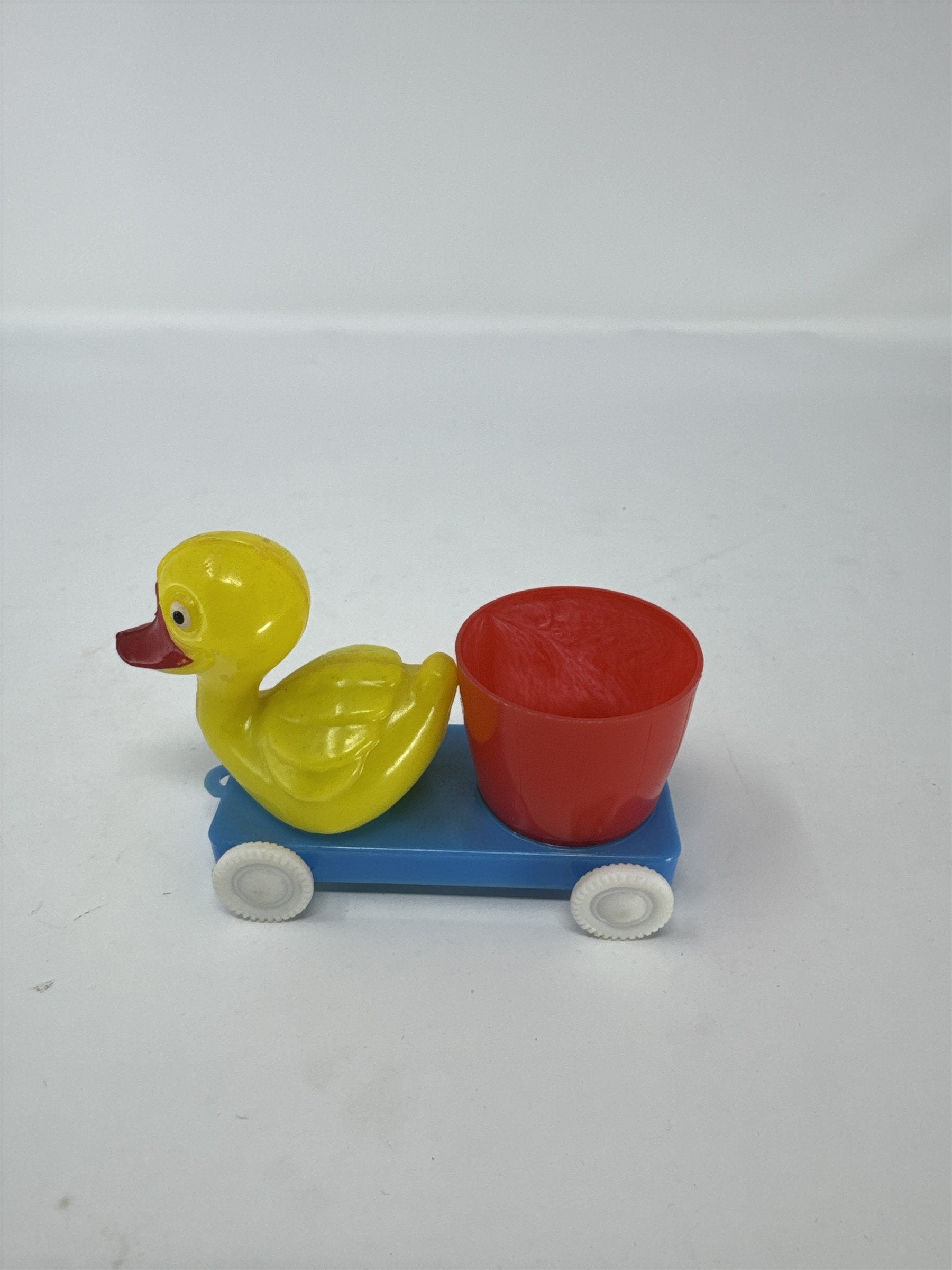 Vintage Hong Kong Hard Plastic Duck in Flower Pot Toy Kitsch Easter Decoration