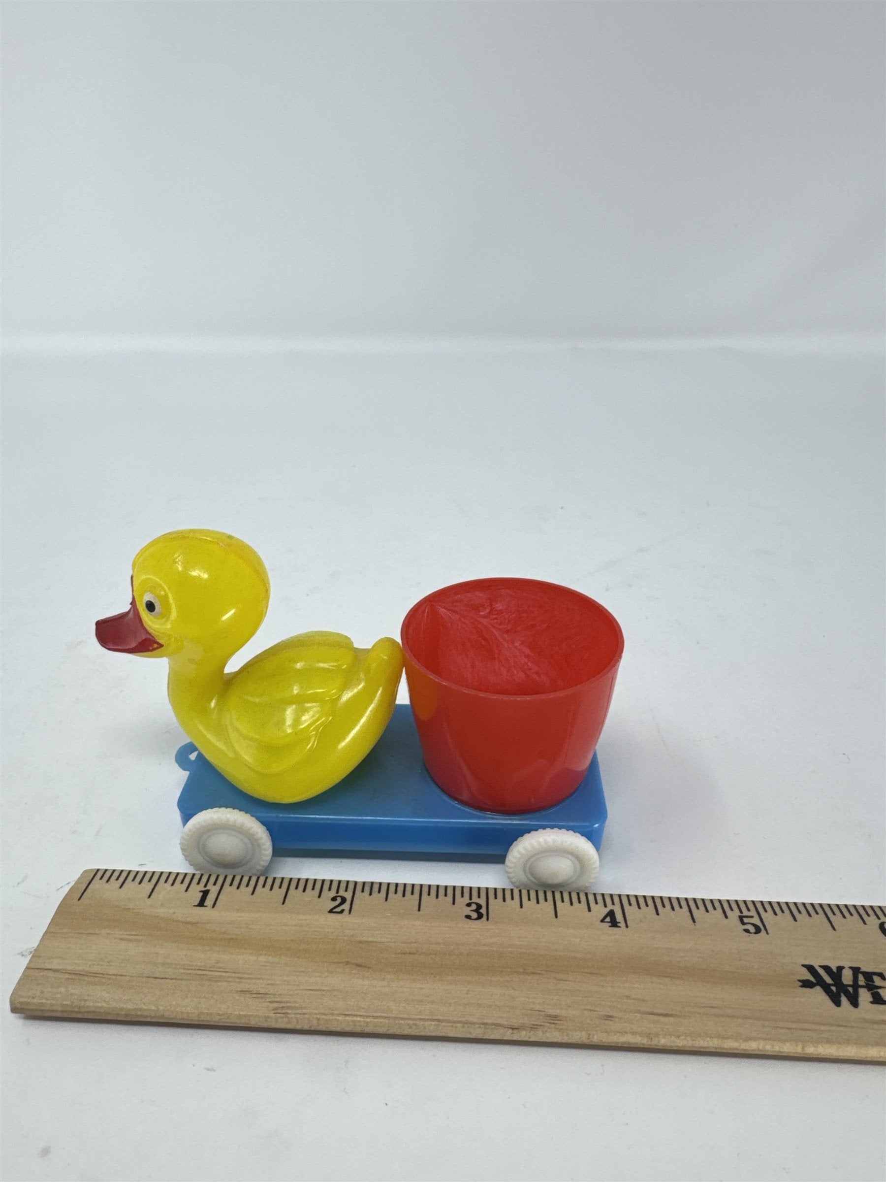 Vintage Hong Kong Hard Plastic Duck in Flower Pot Toy Kitsch Easter Decoration