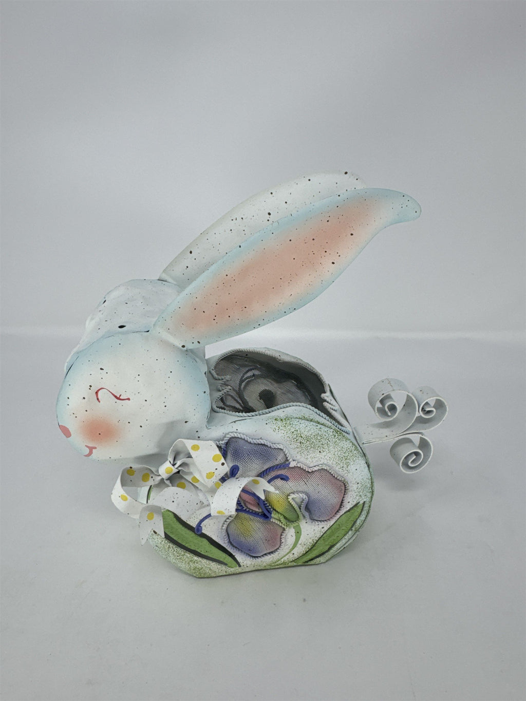 Vintage Home Interiors Metal Easter Bunny Votive Candle Holder Floral Mesh Tin