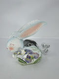 Vintage Home Interiors Metal Easter Bunny Votive Candle Holder Floral Mesh Tin