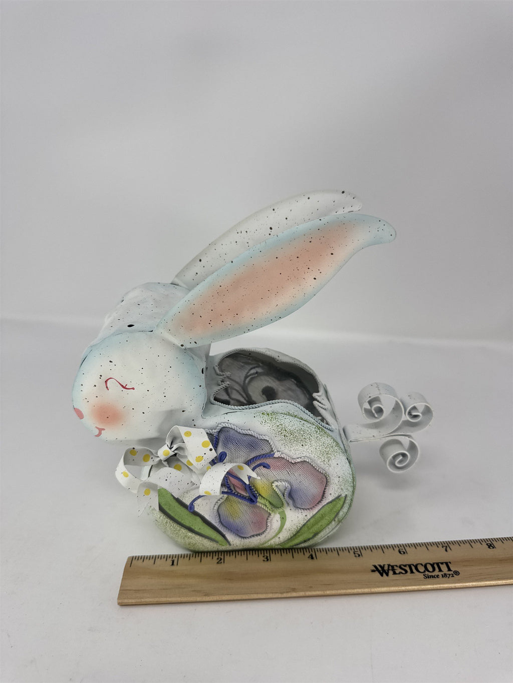 Vintage Home Interiors Metal Easter Bunny Votive Candle Holder Floral Mesh Tin