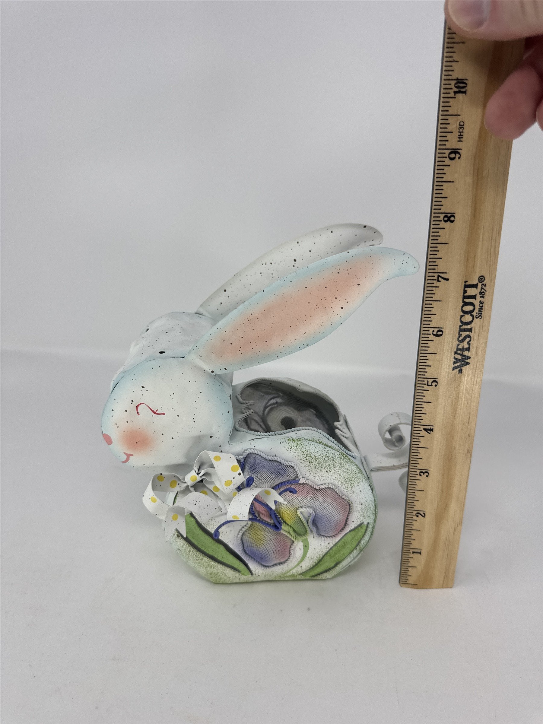 Vintage Home Interiors Metal Easter Bunny Votive Candle Holder Floral Mesh Tin