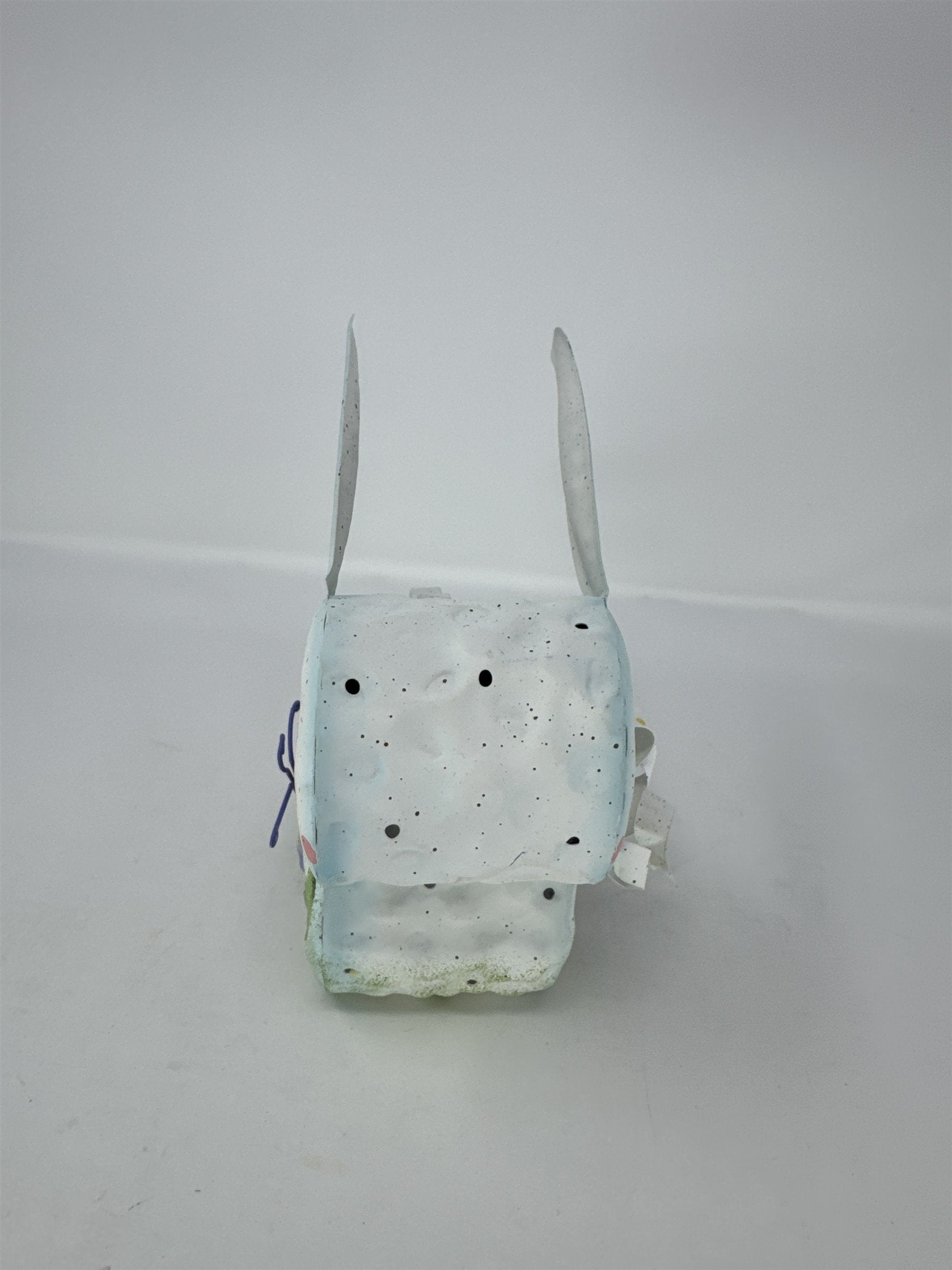 Vintage Home Interiors Metal Easter Bunny Votive Candle Holder Floral Mesh Tin
