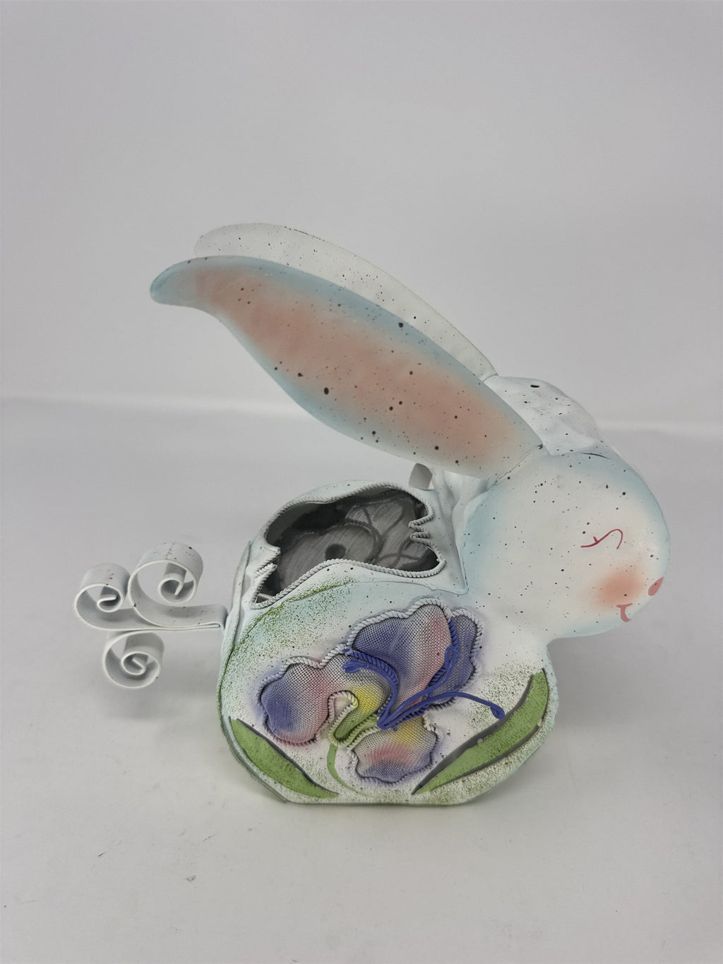Vintage Home Interiors Metal Easter Bunny Votive Candle Holder Floral Mesh Tin
