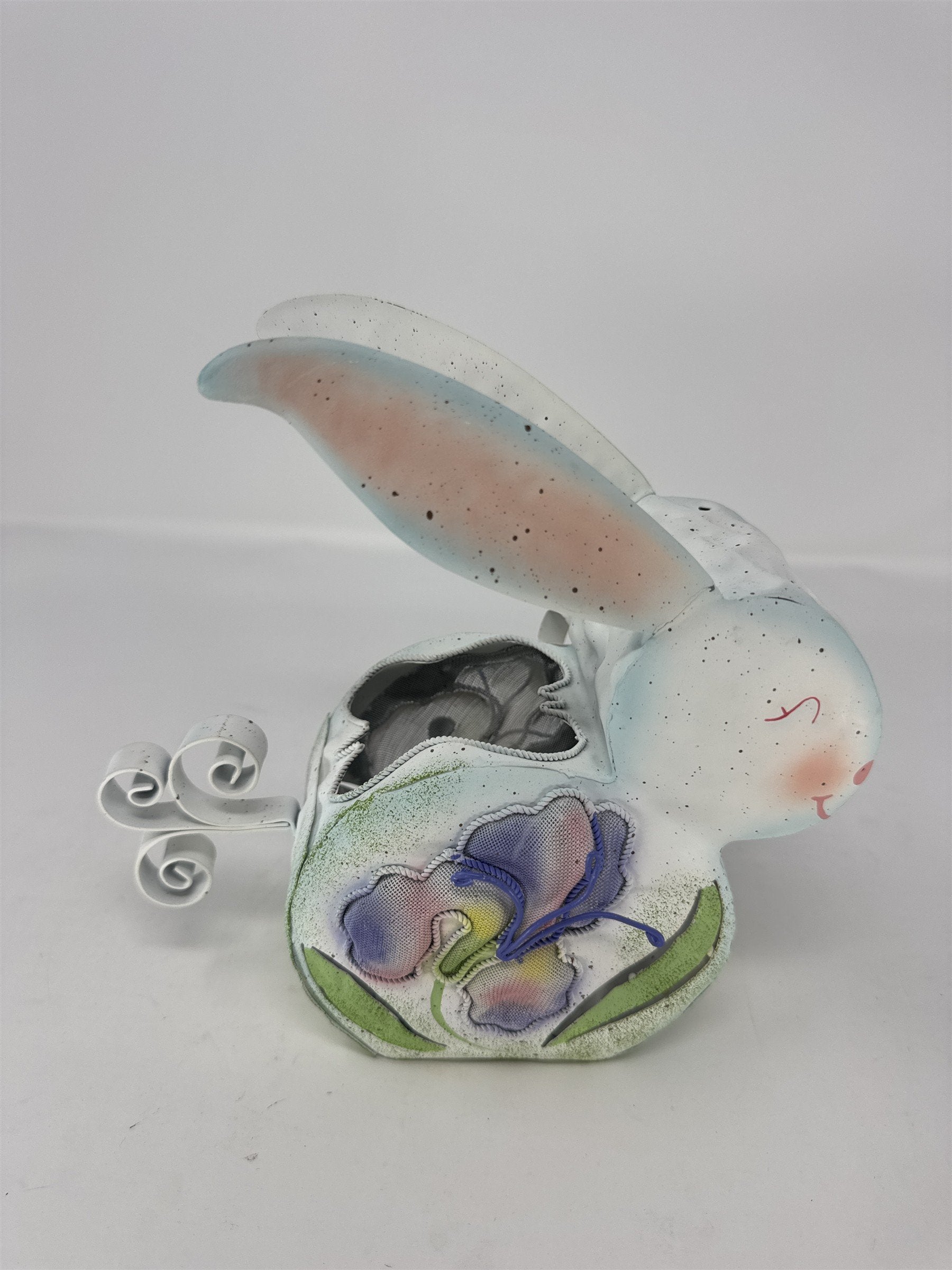 Vintage Home Interiors Metal Easter Bunny Votive Candle Holder Floral Mesh Tin