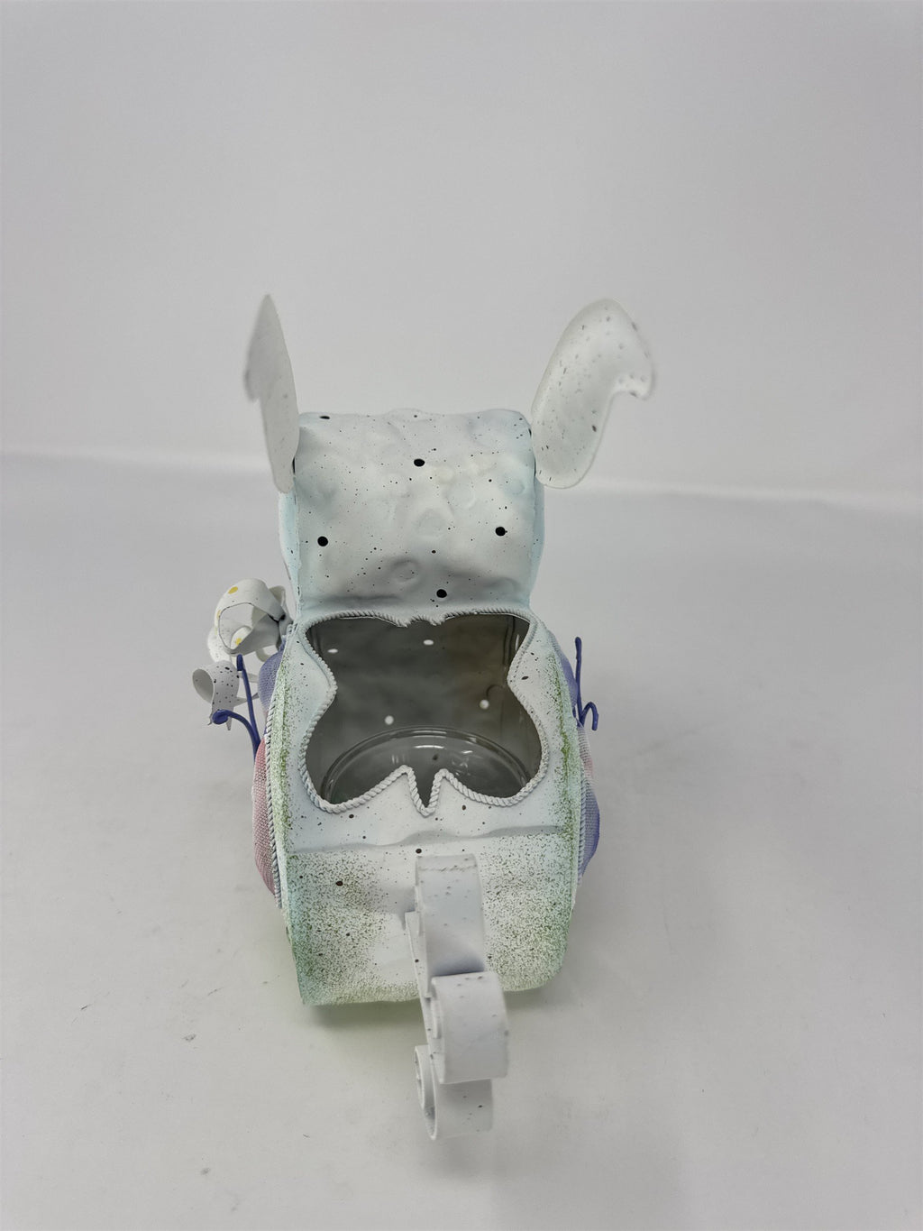 Vintage Home Interiors Metal Easter Bunny Votive Candle Holder Floral Mesh Tin