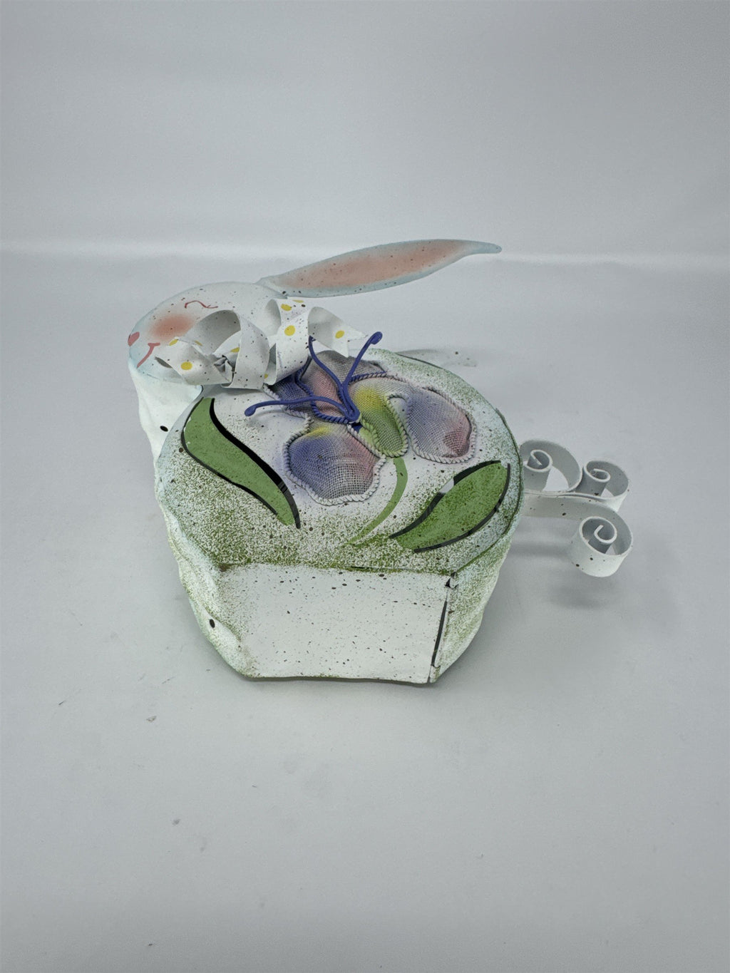 Vintage Home Interiors Metal Easter Bunny Votive Candle Holder Floral Mesh Tin
