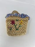 Vintage Easter Maize Basket Woven Wicker Pink Floral Ruffle Lining with Handles