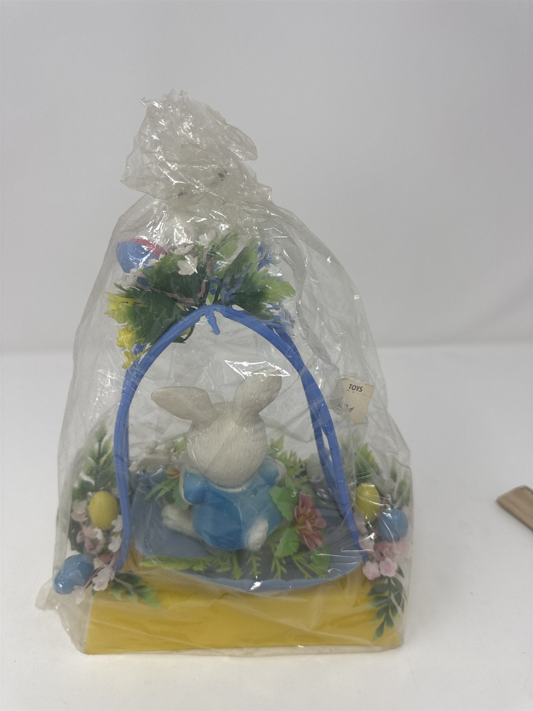 Vintage Happy Easter Bunny Trellis Banjo Eggs Flowers Plastic Decor Retro Toy