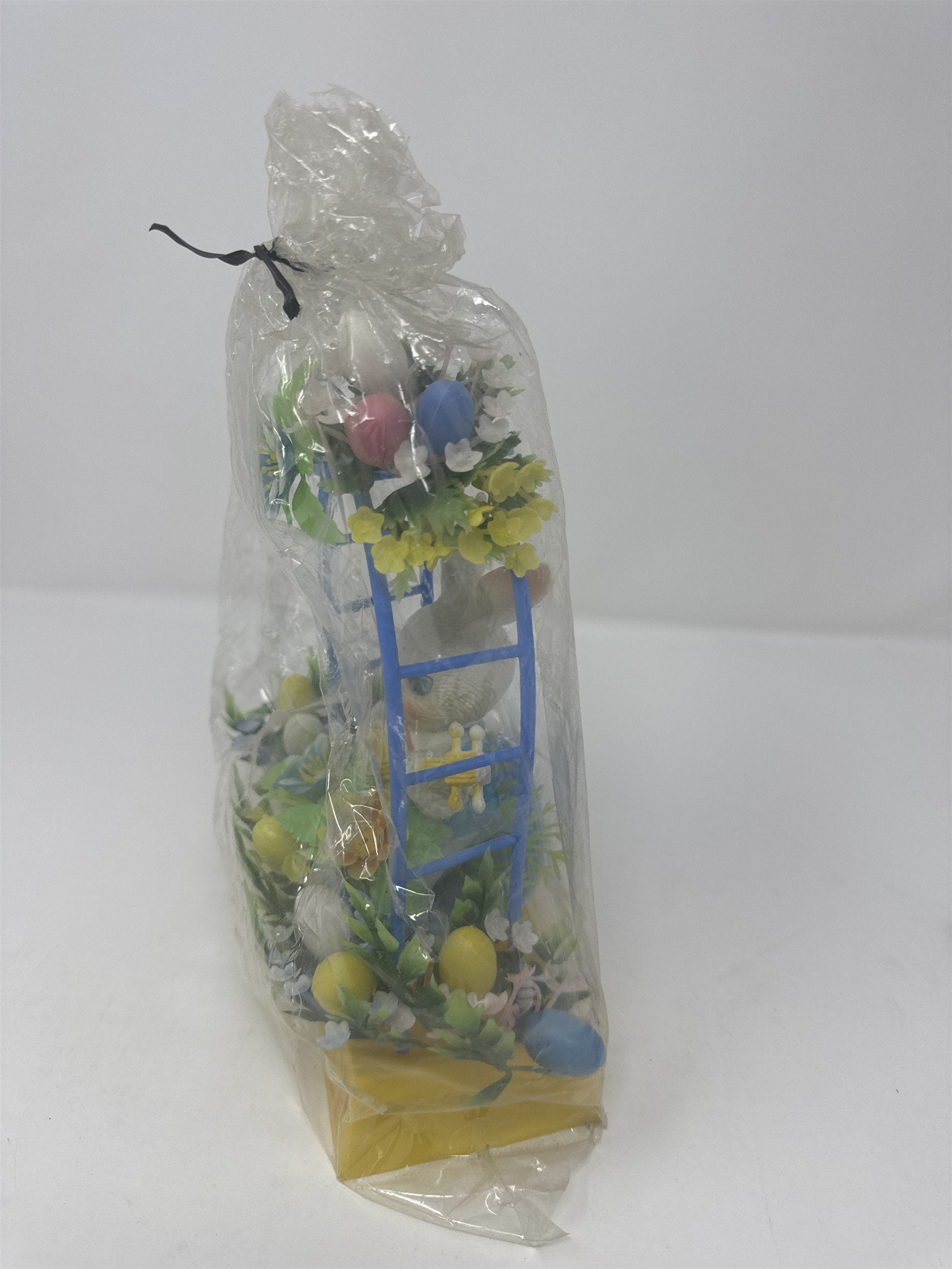 Vintage Happy Easter Bunny Trellis Banjo Eggs Flowers Plastic Decor Retro Toy