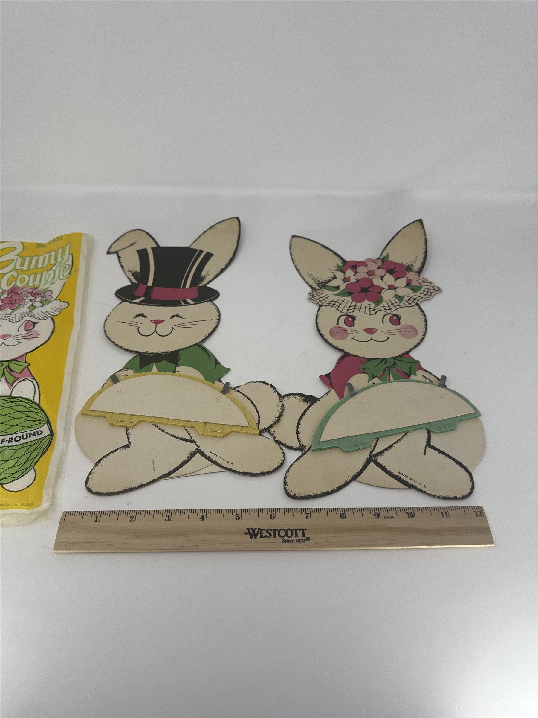 Vintage Beistle Easter Bunny Couple No 4431 Standing Art-Tissue Eggs Decor 12"