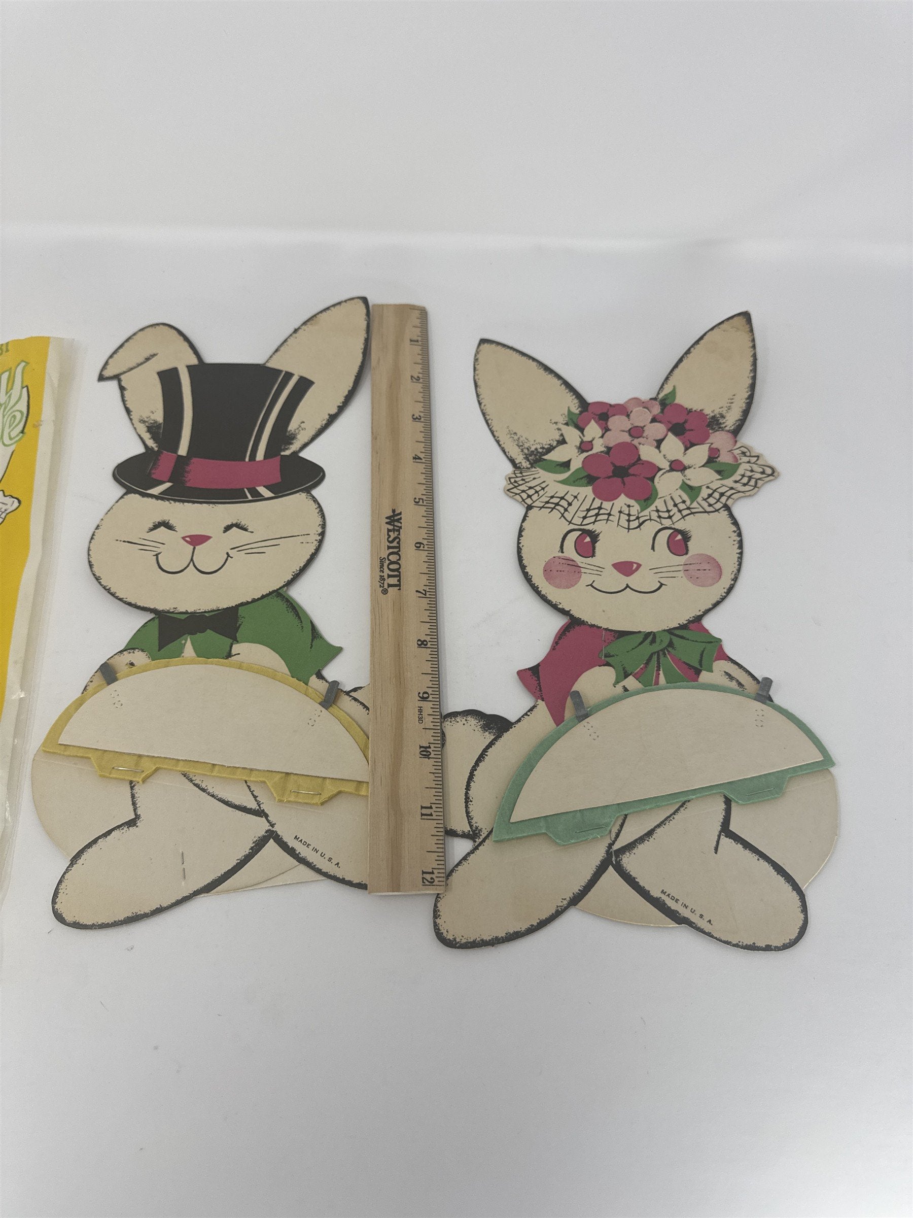 Vintage Beistle Easter Bunny Couple No 4431 Standing Art-Tissue Eggs Decor 12"