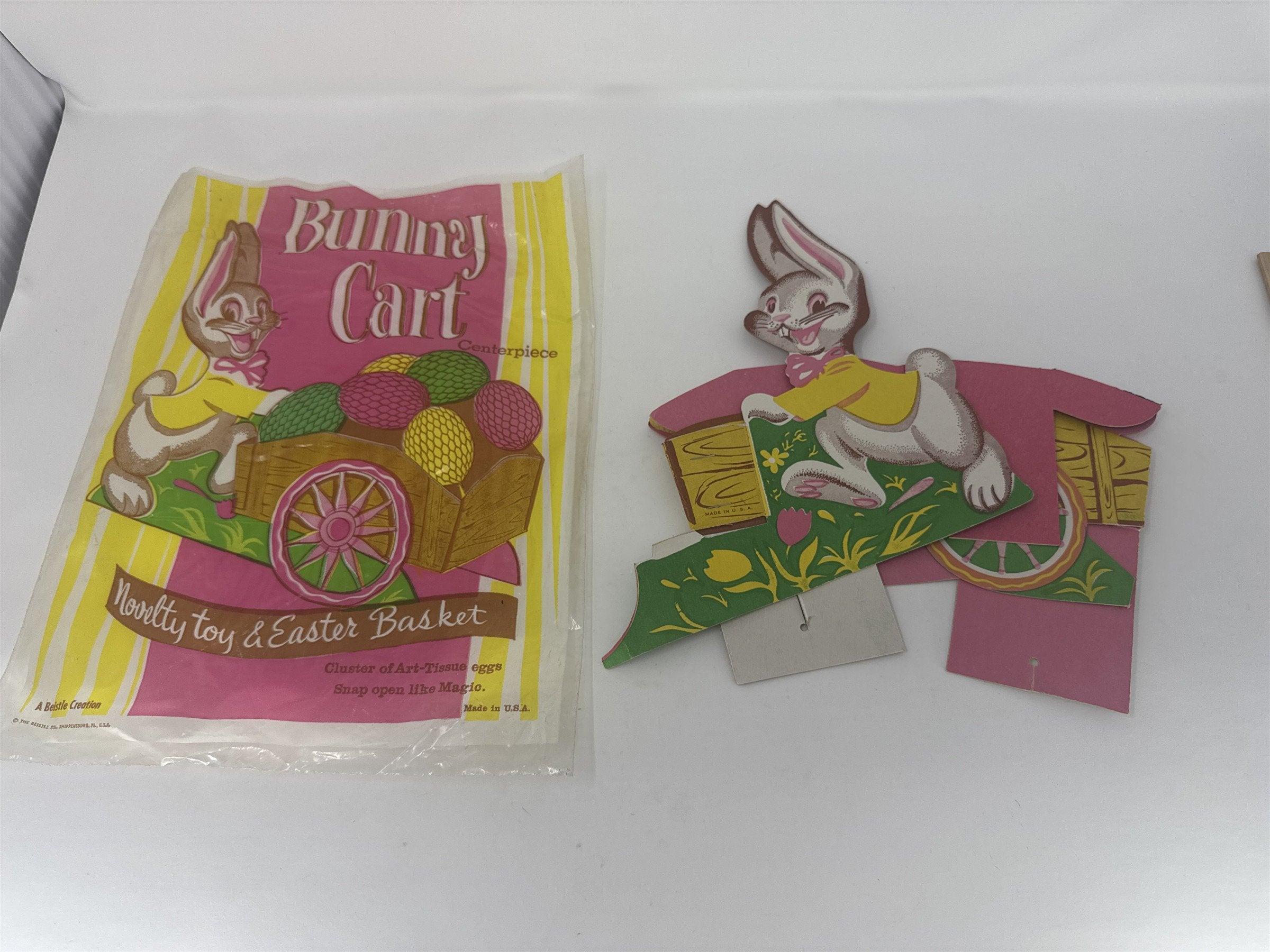 Vintage Beistle Easter Bunny Cart Centerpiece 3D Art-Tissue Eggs Novelty Toy
