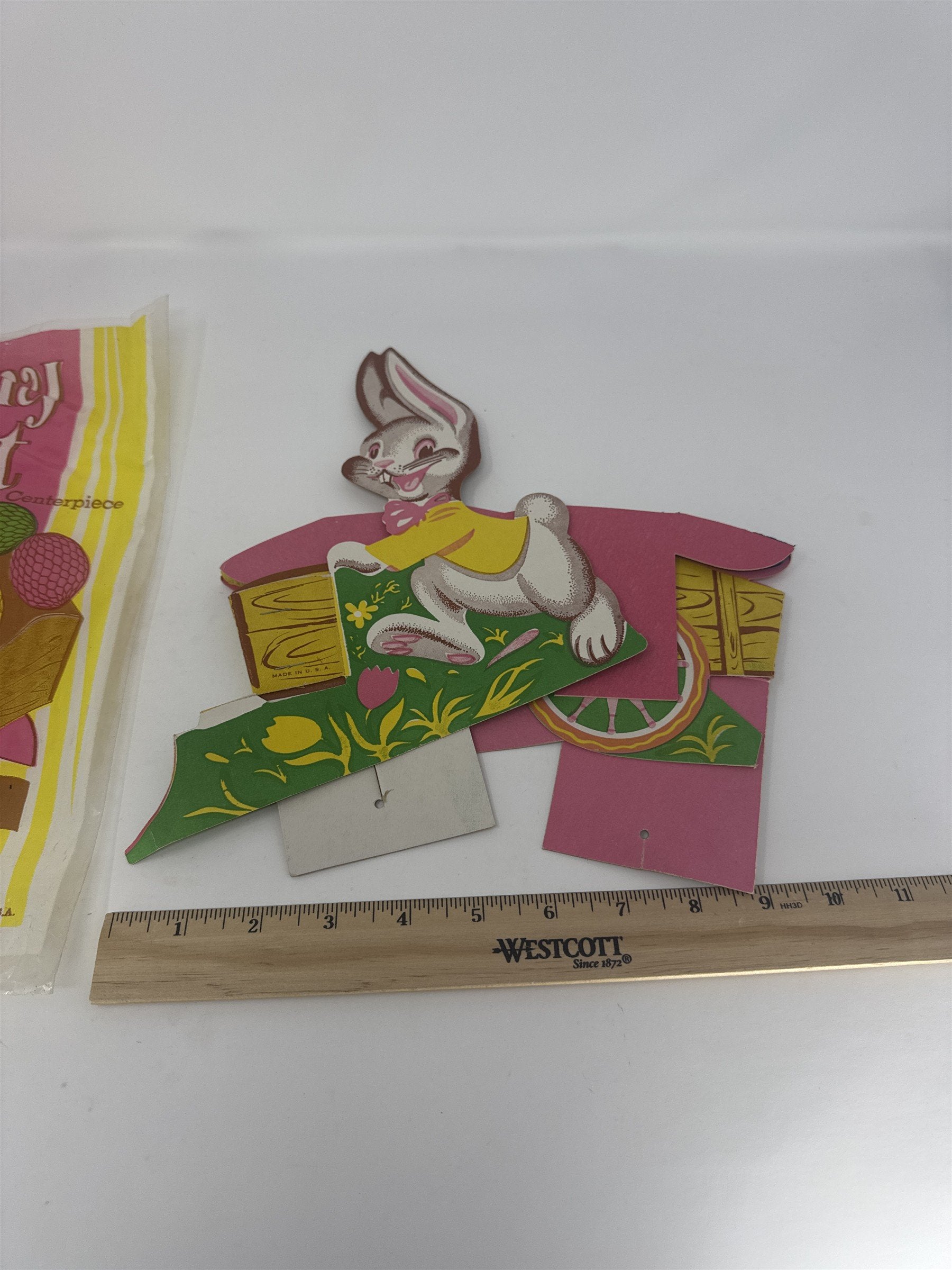 Vintage Beistle Easter Bunny Cart Centerpiece 3D Art-Tissue Eggs Novelty Toy