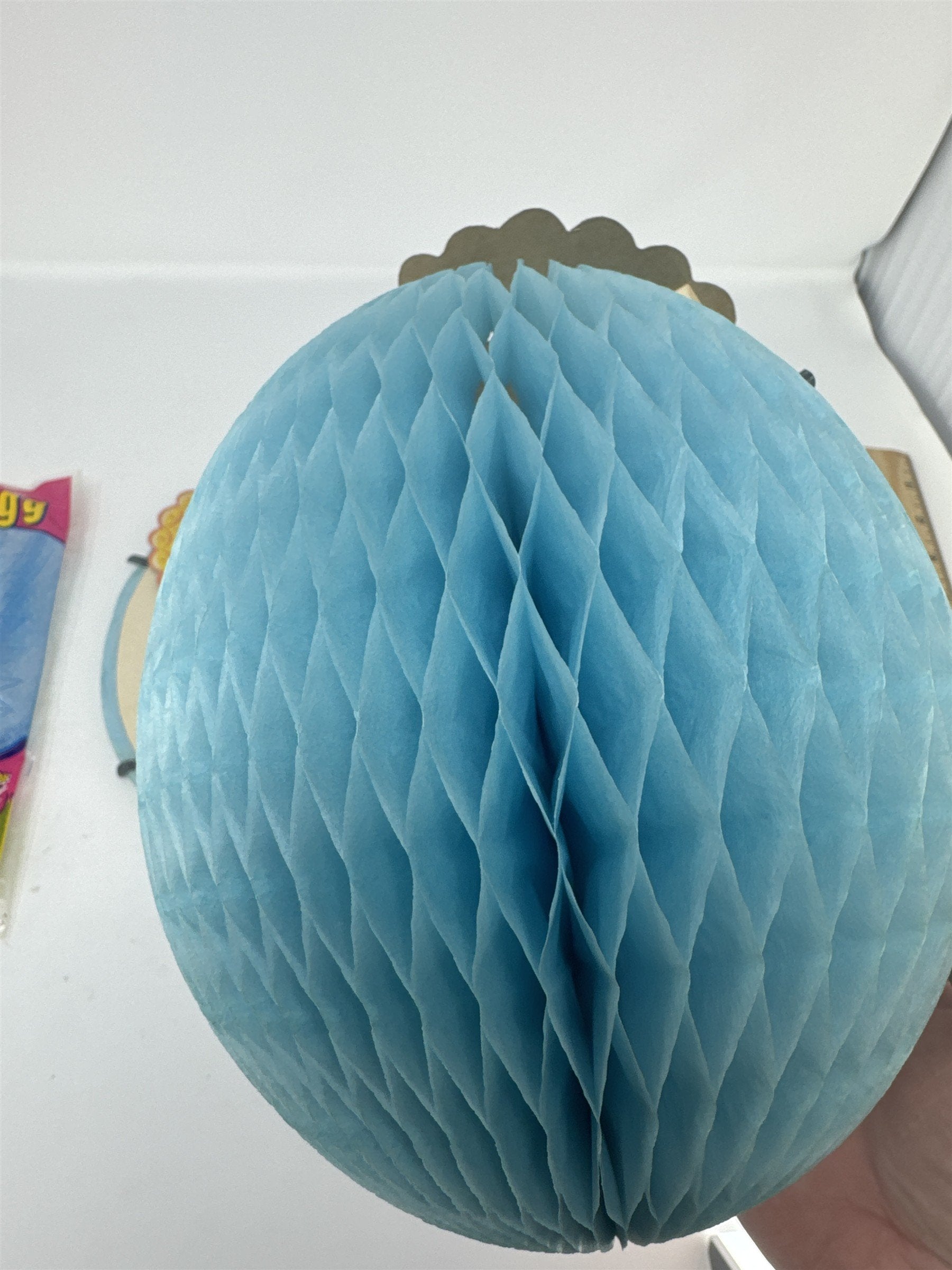 Vintage Beistle Easter Egg Decoration 3D Art-Tissue Large Honeycomb Blue Egg