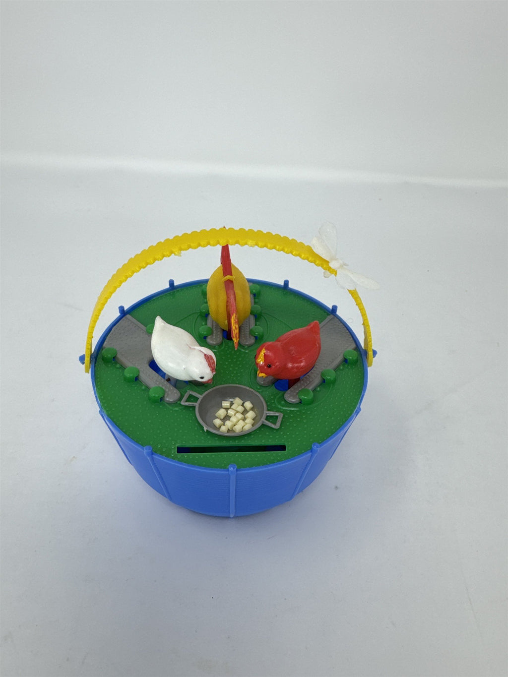 Vintage Hong Kong Plastic Pecking Chickens Coin Bank Toy 1960s Retro Blue